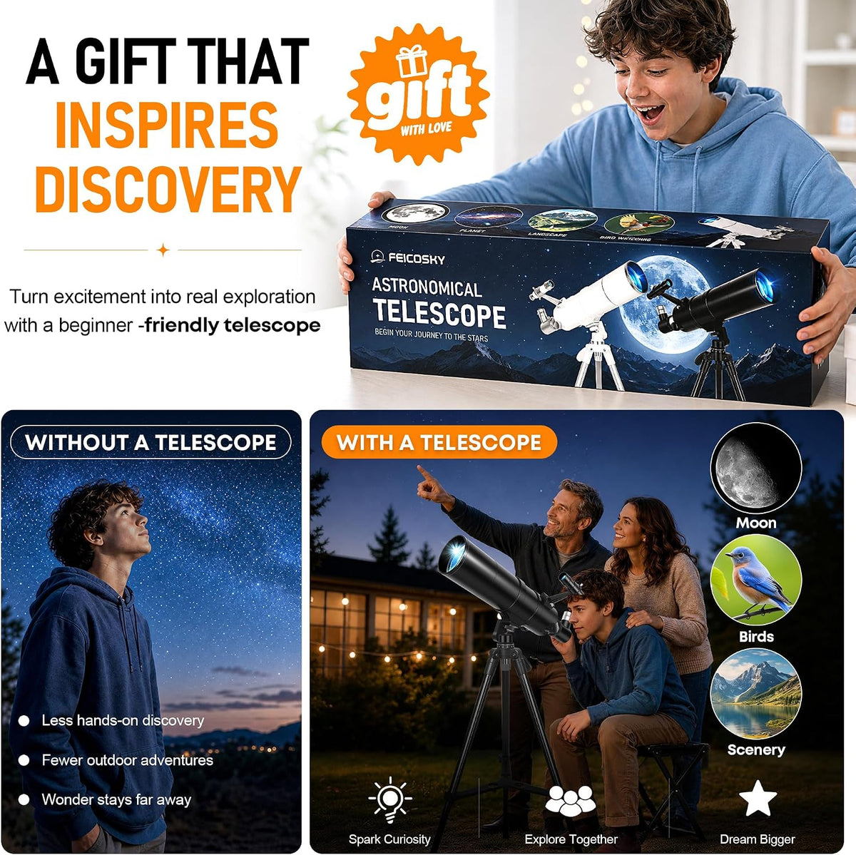 Telescope for Adults & Kids High Powered 90mm Aperture 600mm