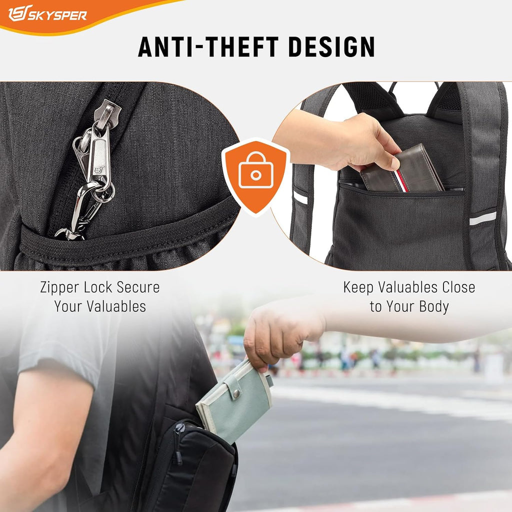 SKYSPER Anti Theft Hiking Backpack, 18L RFID Packable Travel Daypack, Lightweight Foldable Back Pack for Walking Daytrip