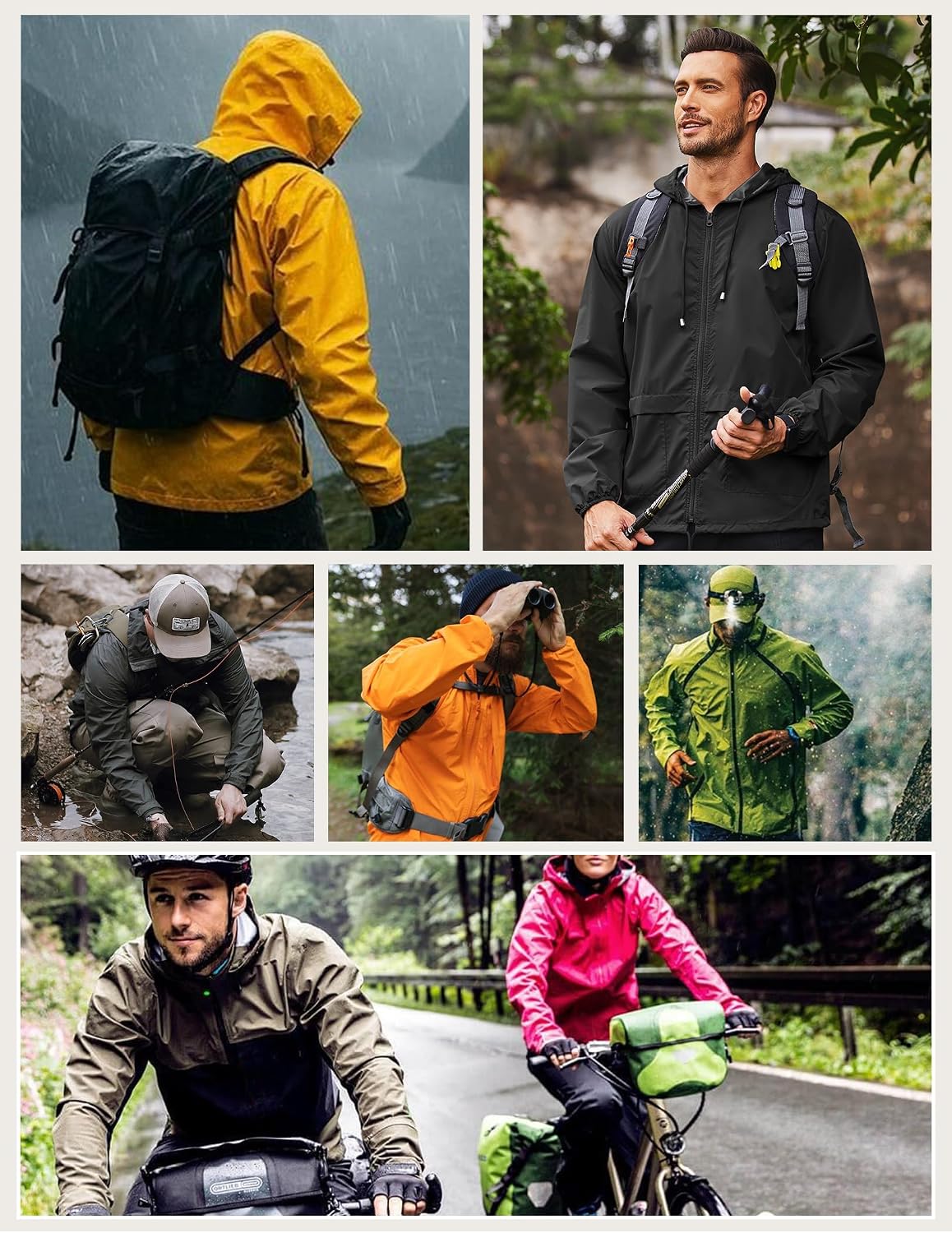 COOFANDY Mens Packable Rain Jacket Lightweight Waterproof Raincoat with Hood Outdoor Rain Gear Travel Hiking Cycling