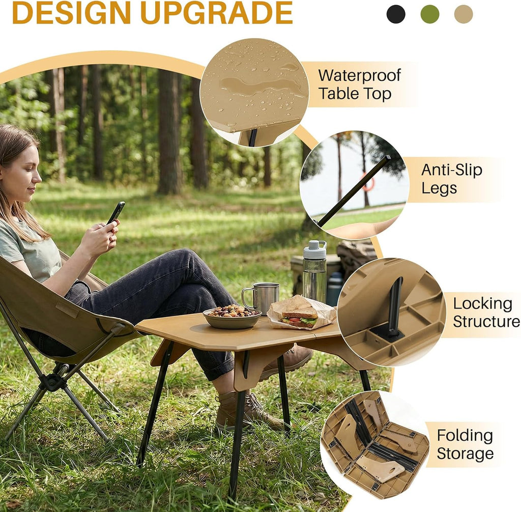 TOPCHANCES Folding Camping Table, Ultralight Aluminum Portable Table with Adjustable Height, 2-in-1 Carry Bag for Outdoor Picnic, Travel, Beach, BBQ & Festival(Khaki)