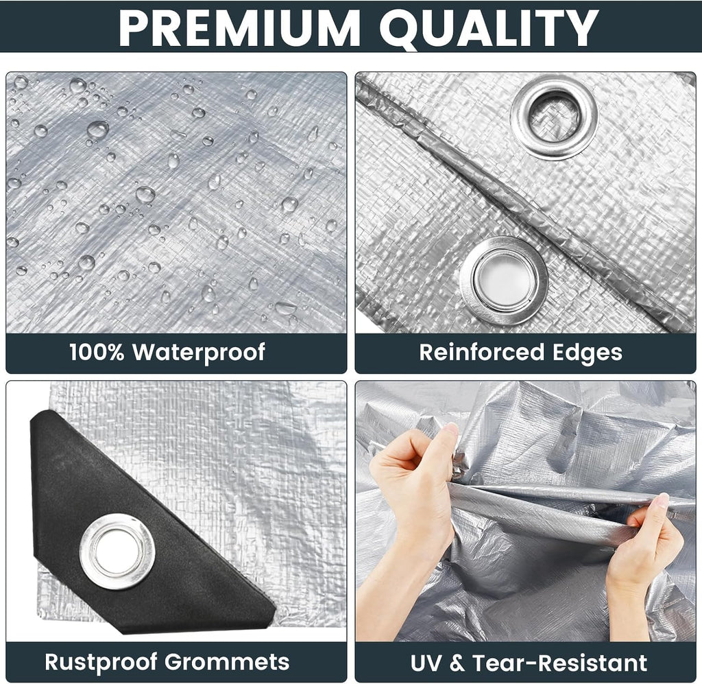TICONN Heavy Duty Tarp Cover Waterproof, Extra Thick UV Resistant Tarpaulin
