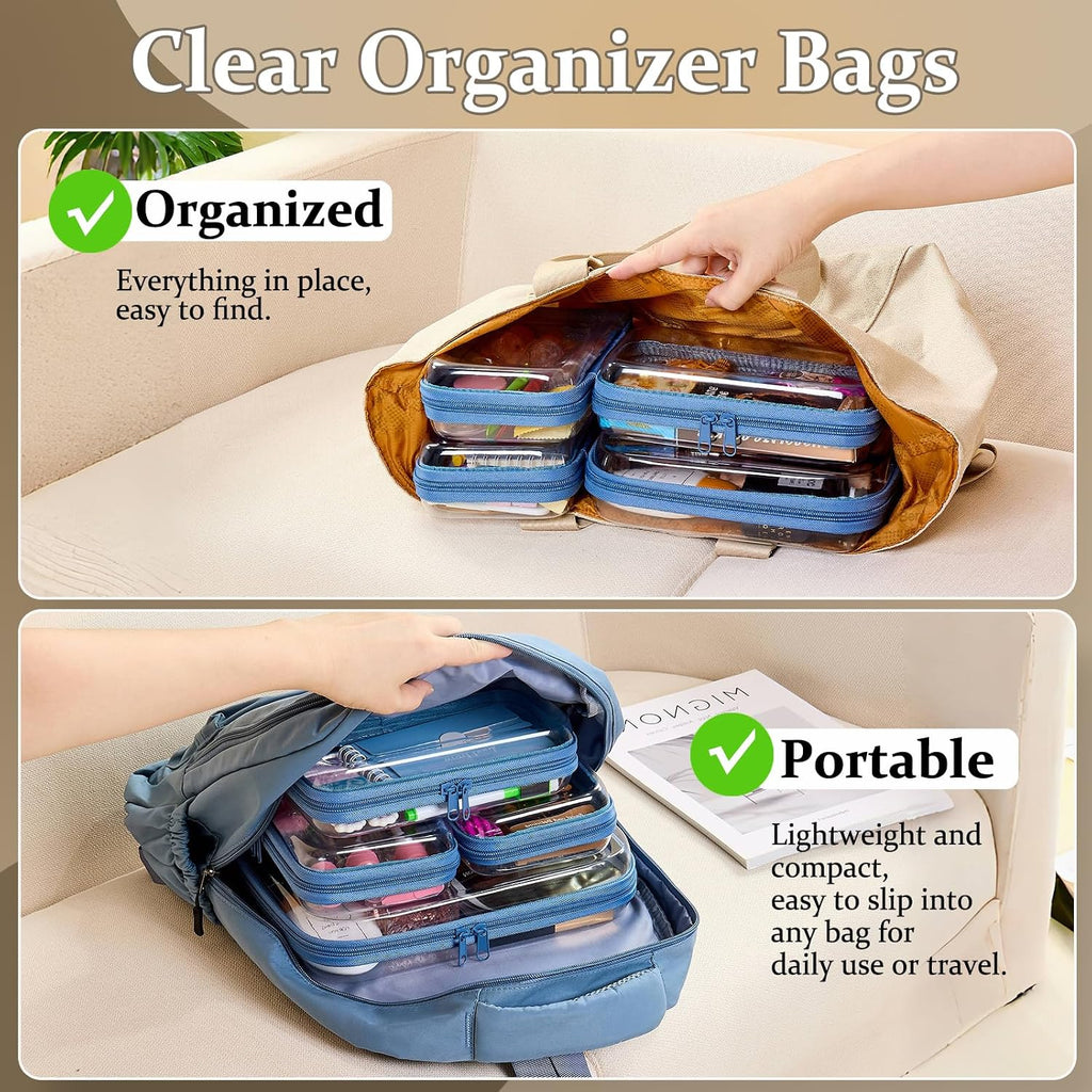 4 pcs Clear Zipper Pouches,Hard Shell Zipper Case, Toiletry Bag for Travel