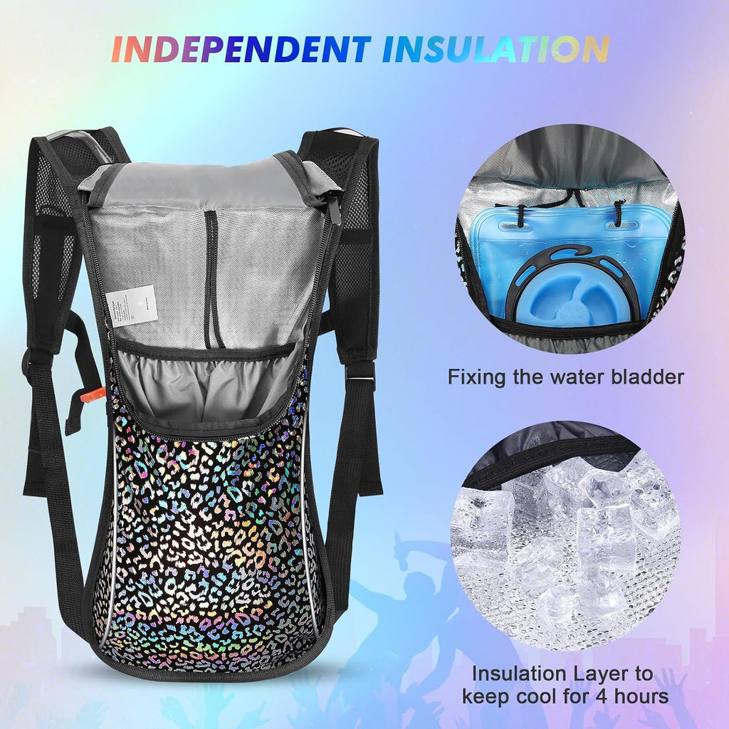 KUYOU Rave Hydration Pack, Hydration Backpack with 2L Hydration Bladder, Festival Essential Water Backpack for Hiking, Running, Cycling, and Music Festivals