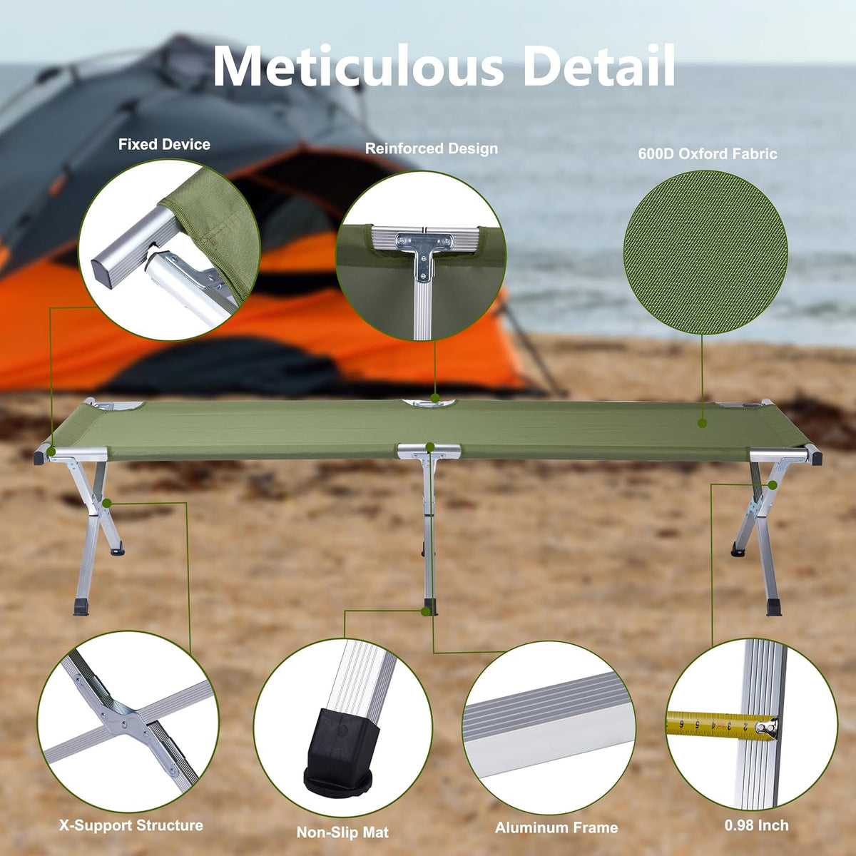 Outvita 25" Wide Folding Camping Cot with Carry Bag for Adults Outdoor