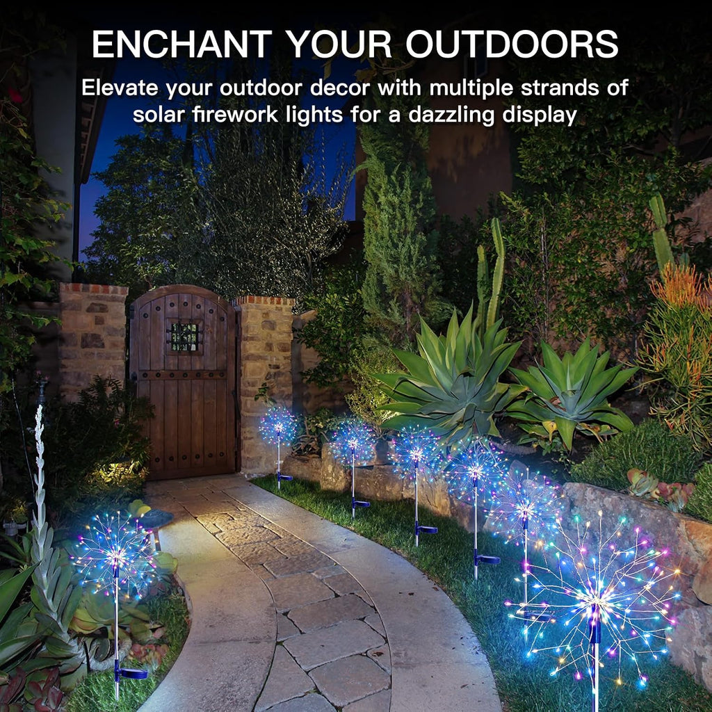 suddus Solar Garden Lights Outdoor 2Pack 150LED Firework Lights Multicolor