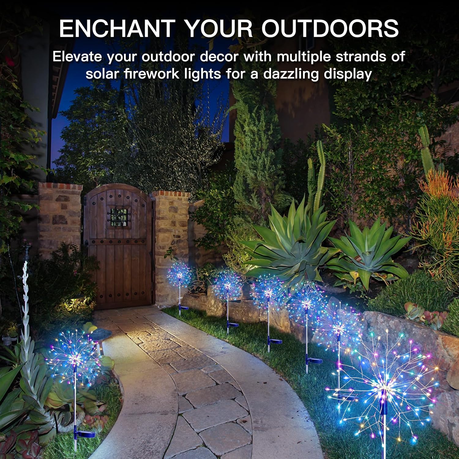 suddus Solar Garden Lights Outdoor 2Pack 150LED Firework Lights Multicolor
