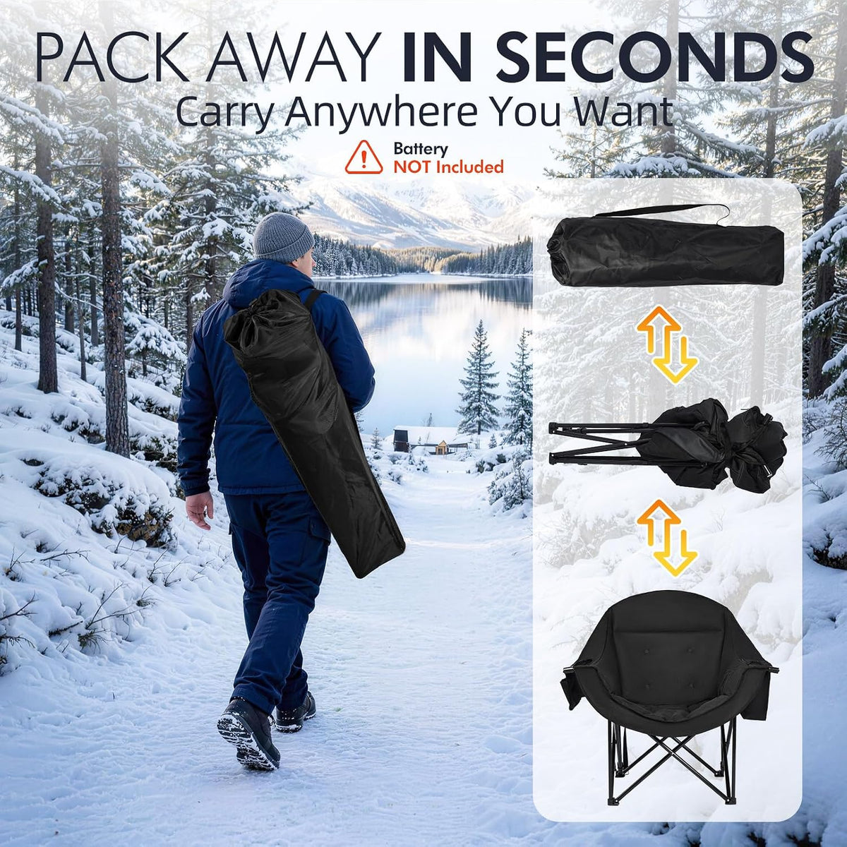 Heated Oversized Camping Chair - Heavy Duty Padded Comfy Warm Outdoor Chair