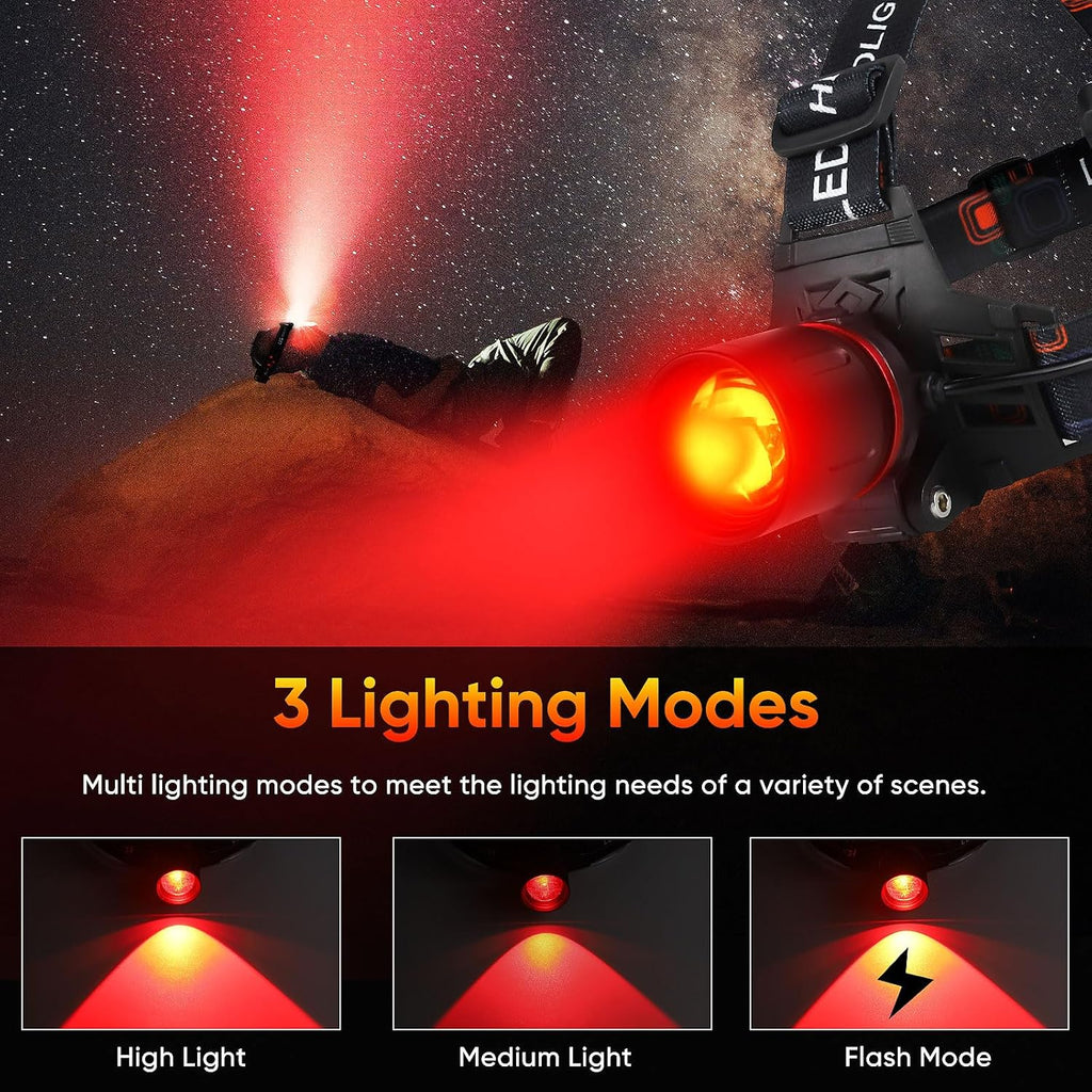 WINDFIRE Red Light Headlamp Rechargeable Red Hunting Head Light Zoomable