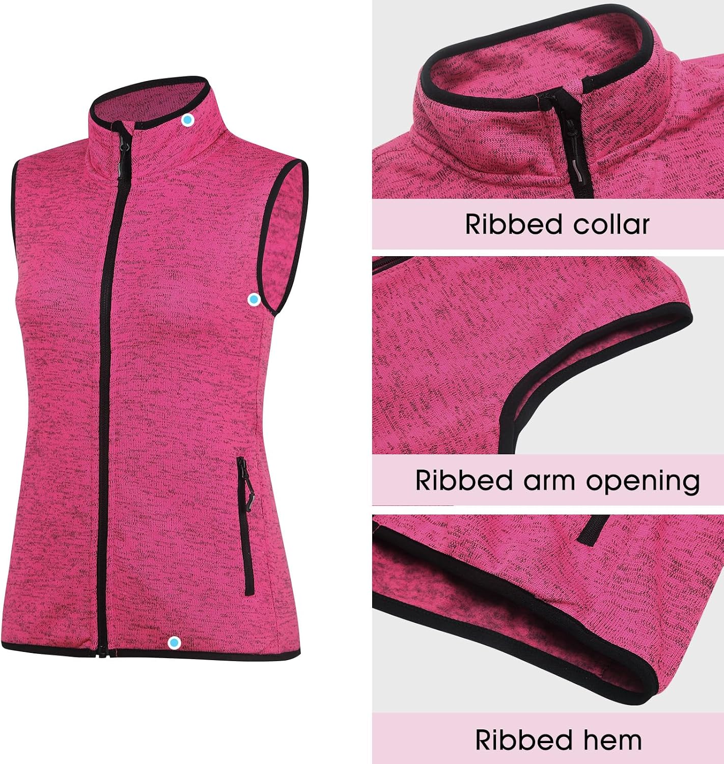 Zip Up Womens Vest with Zipper Pockets Sweater Fleece Vest