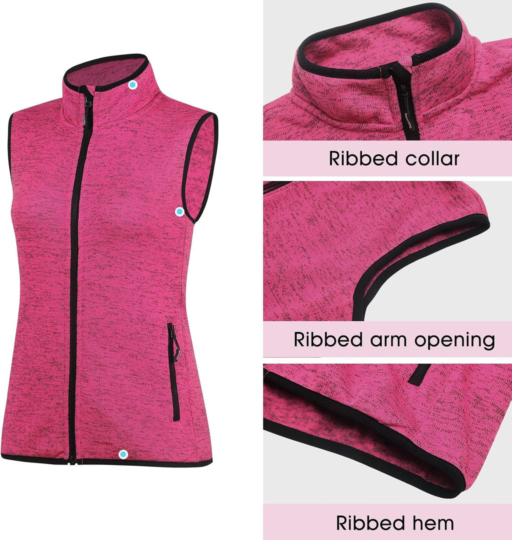 Zip Up Womens Vest with Zipper Pockets Sweater Fleece Vest