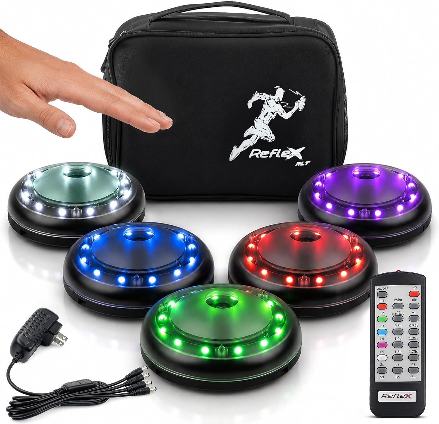 Reflexx RLT 2.1 Reaction Training Lights – Improve Reaction Time, Coordination & Focus – Adjustable Speed, Random Mode, Brightness & Sound Control – for Fitness, Rehab, Seniors & Athletes