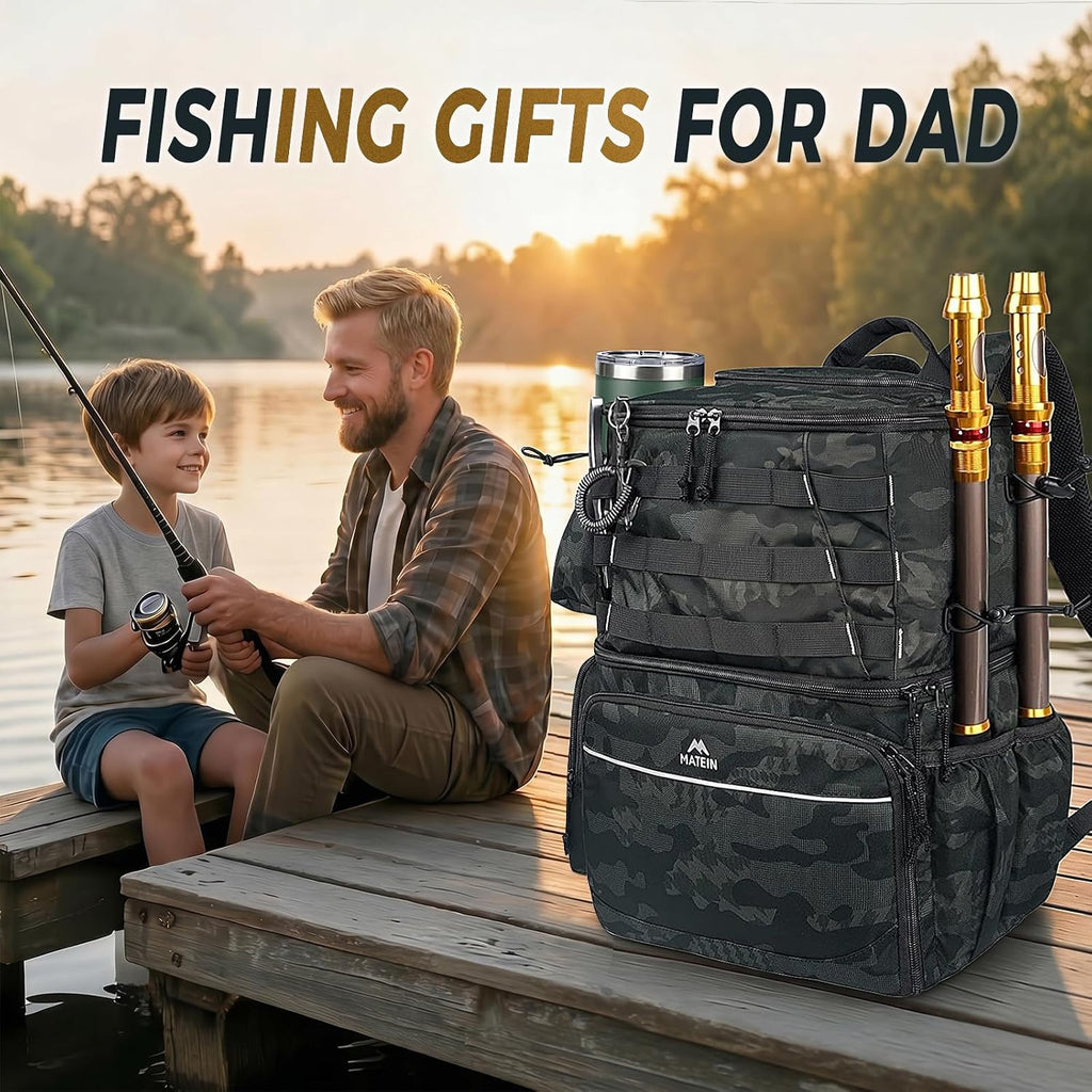 MATEIN Fishing Backpack, Tackle Storage Bag with Rod Holders & Cooler