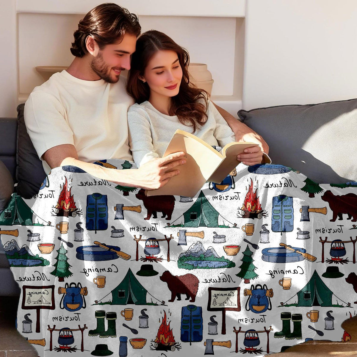 Large Fleece Travel Throw Blanket for Couch, Sofa, Camping Throw Blanket, Outdoor Super Soft and Warm Blankets, Camper Throw All Season Use, Cozy, Plush, Lightweight, 50"X60"