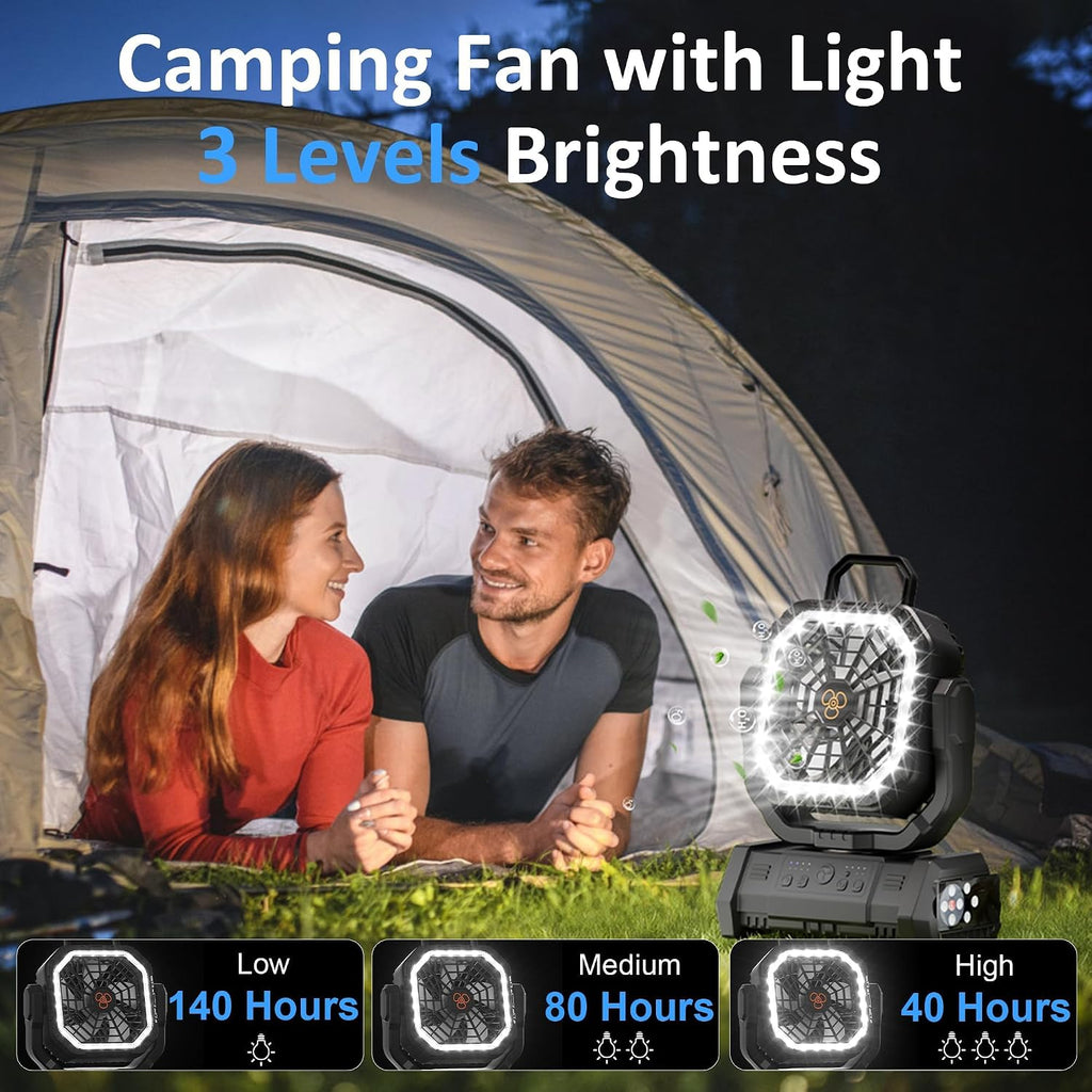 Honesorn 20000mAh Camping Fan Rechargeable with LED & Light Remote, Black