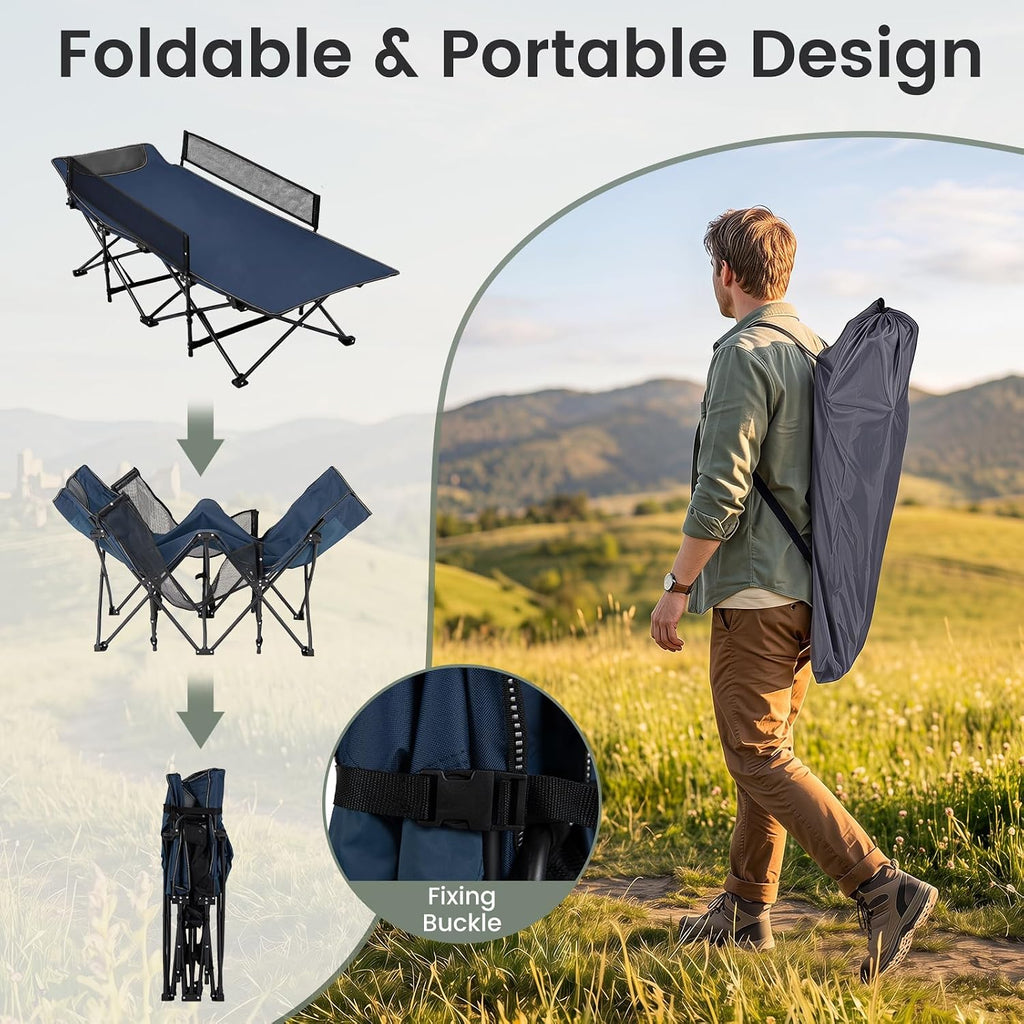 Goplus Foldable Kids Cot, Portable Sleeping Cot (Navy Blue)