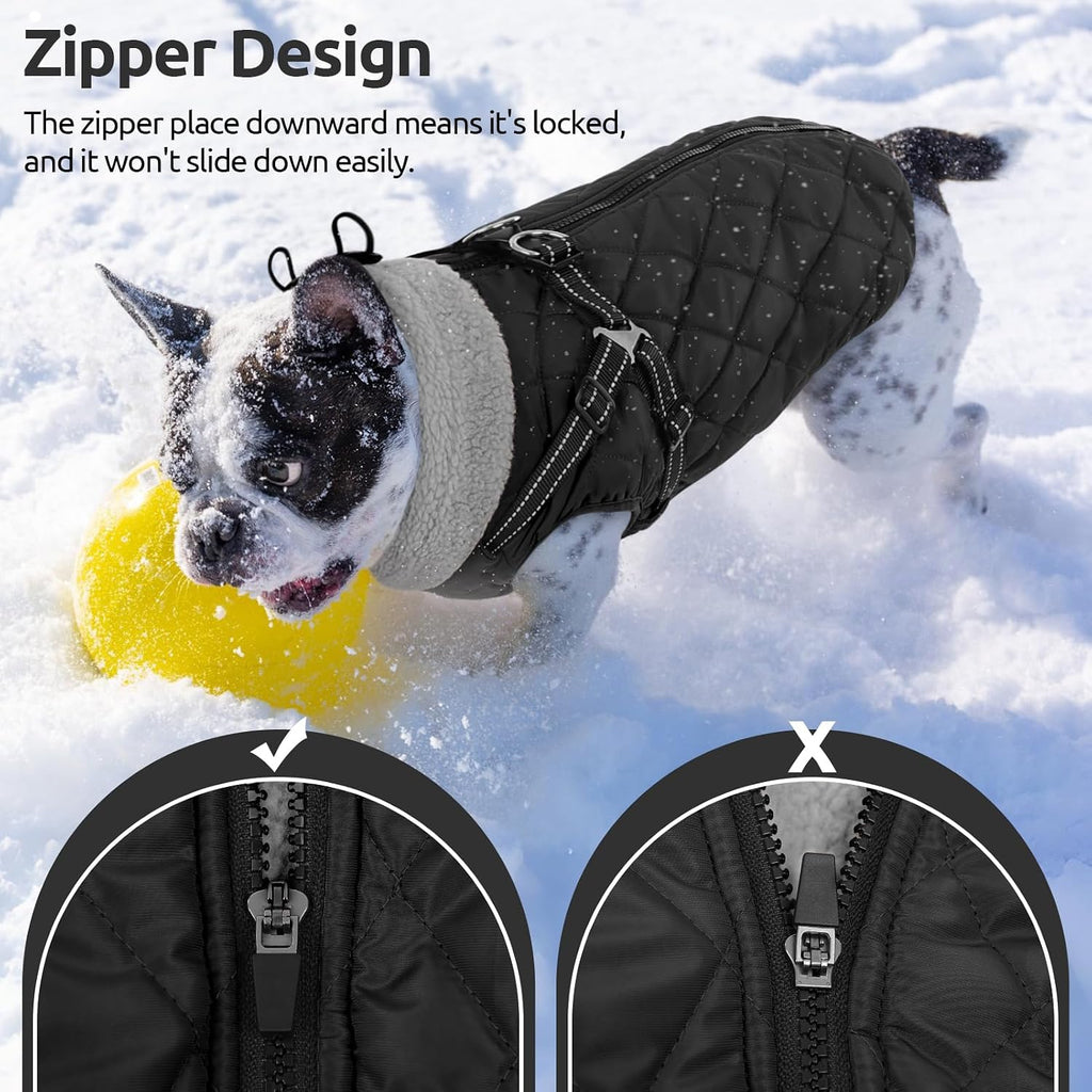 Queenmore Dog Winter Jacket Dog Coats for Large Dogs with Harness Built in