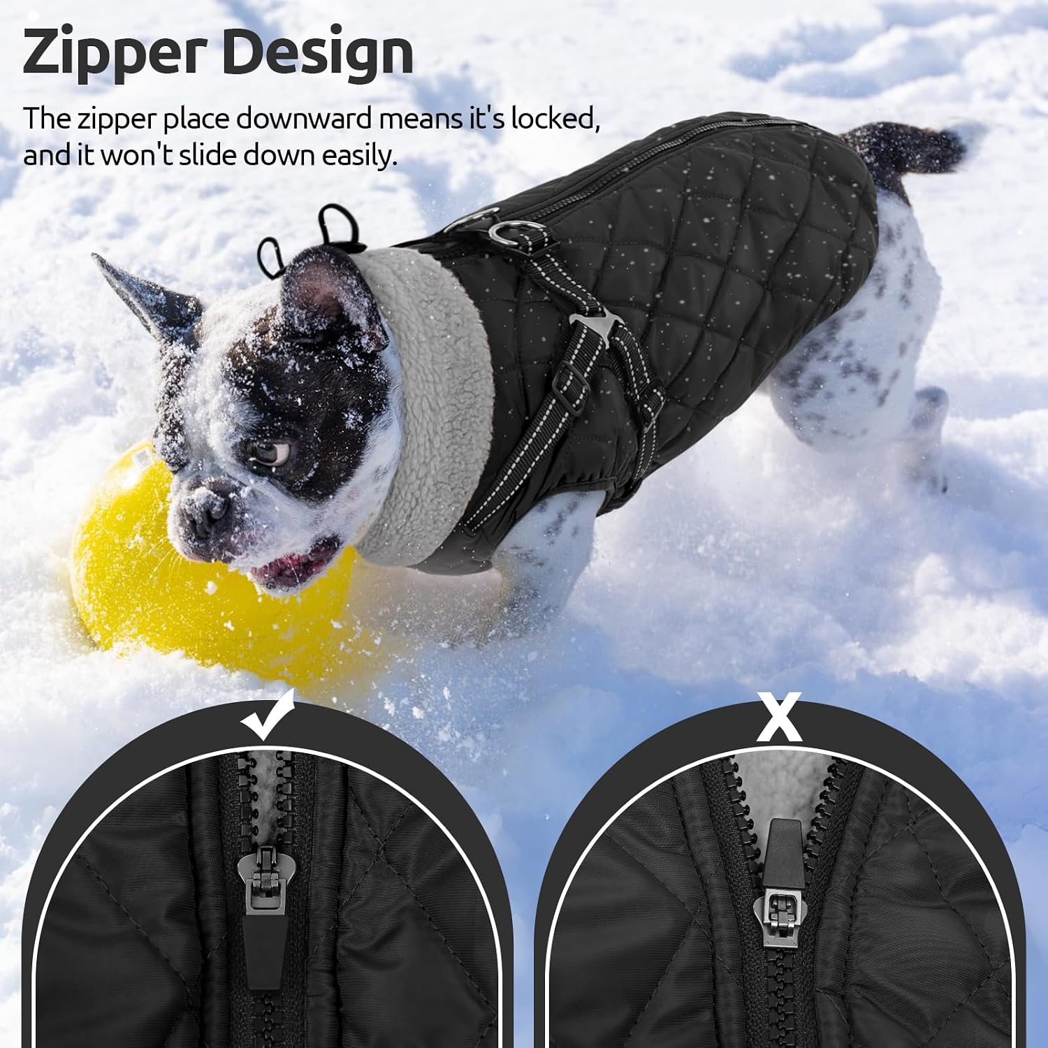 Queenmore Dog Winter Jacket Dog Coats for Large Dogs with Harness Built in