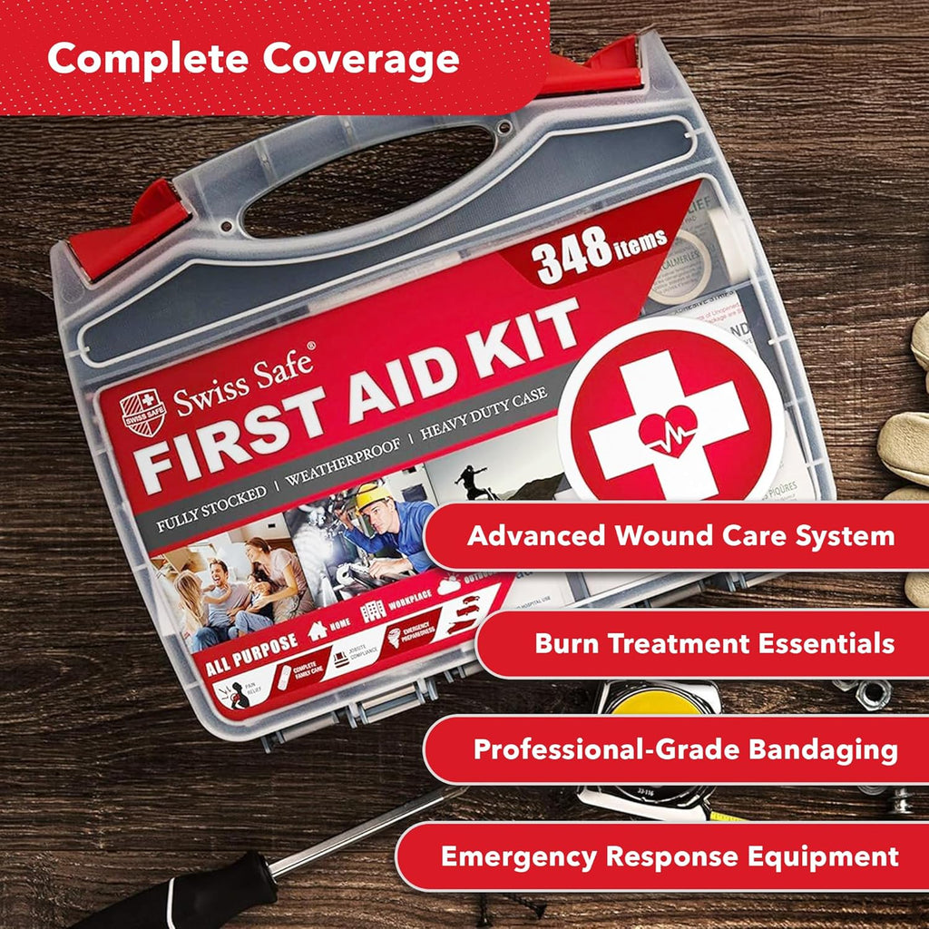 Swiss Safe 2-in-1 348 Pcs Large First Aid Kit for Camping, Travel & Car