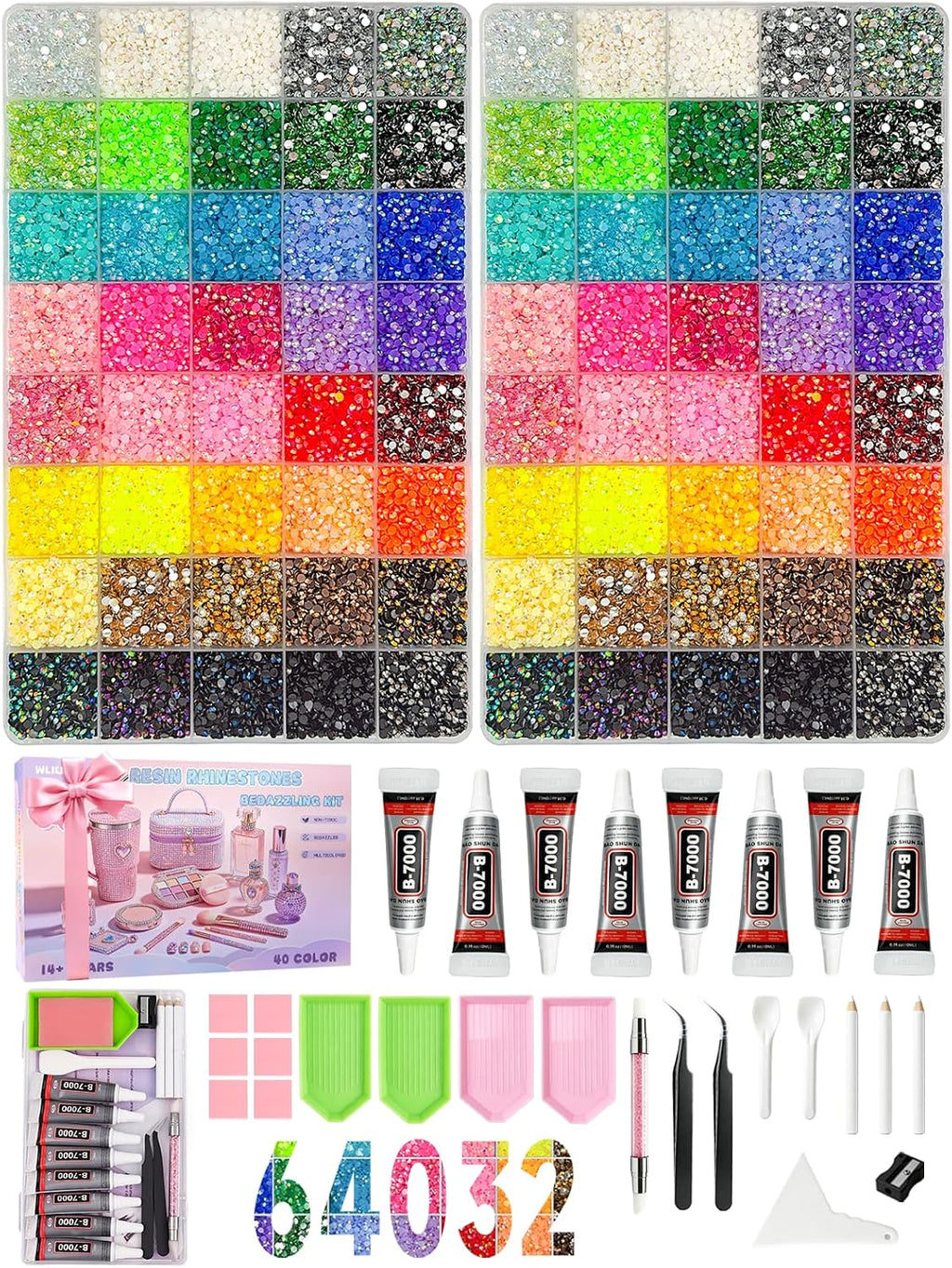 64032Pcs Bedazzling Kit, 40Colors 3mm Bedazzler Kit with Rhinestones