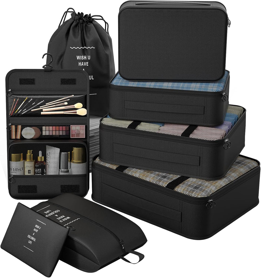 8 Set Packing Cubes for Travel, Suitcase Organizer Bags for Luggage (Black)