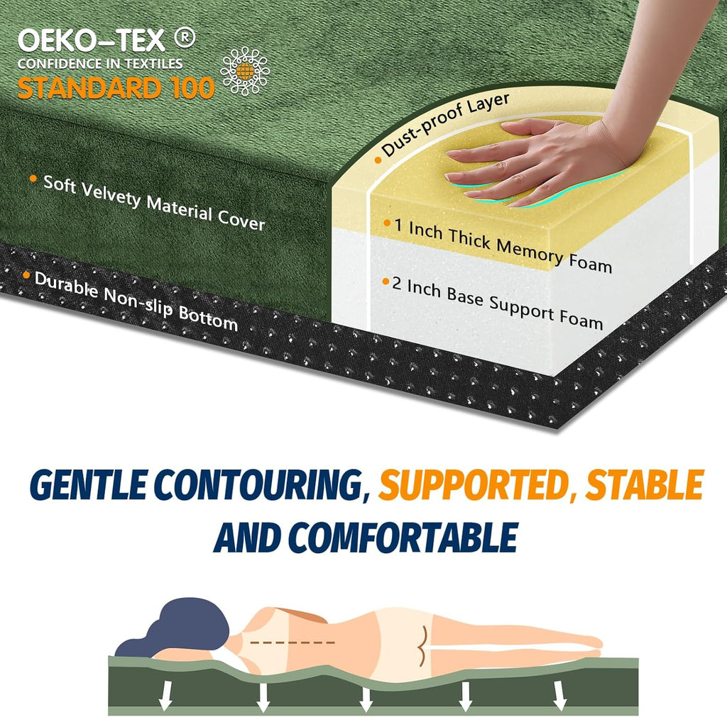 CYMULA Memory Foam Camping Mattress Pad, Sleeping Mat, Portable Roll Up Mattress for Adults, Camping Bed Pads for Sleepover, Car Bed with Travel Bag