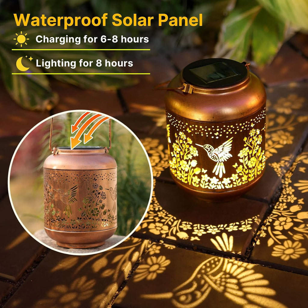 Hummingbird Solar Lanterns Outdoor Waterproof,Birthday Gifts for Women Grandma Hanging Lantern Decorative Solar Lights for Decor Garden, Patio, Porch, Backyard, Pathway, Lawn