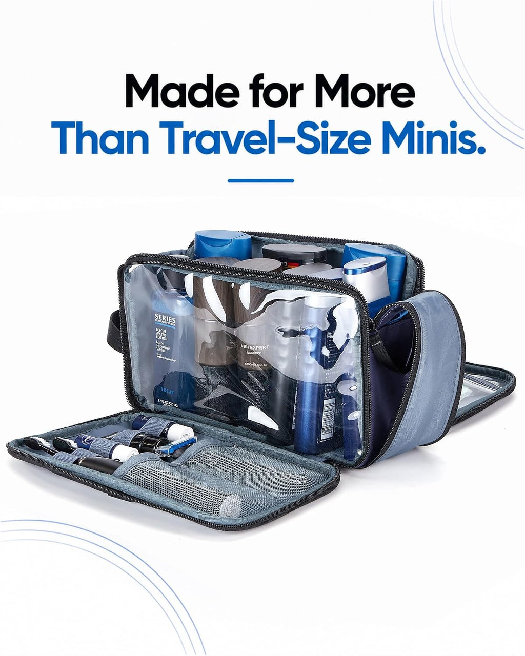 ZEEMO Travel Toiletry Bag for Men, Full Open Dopp Kit with Dual Compartment