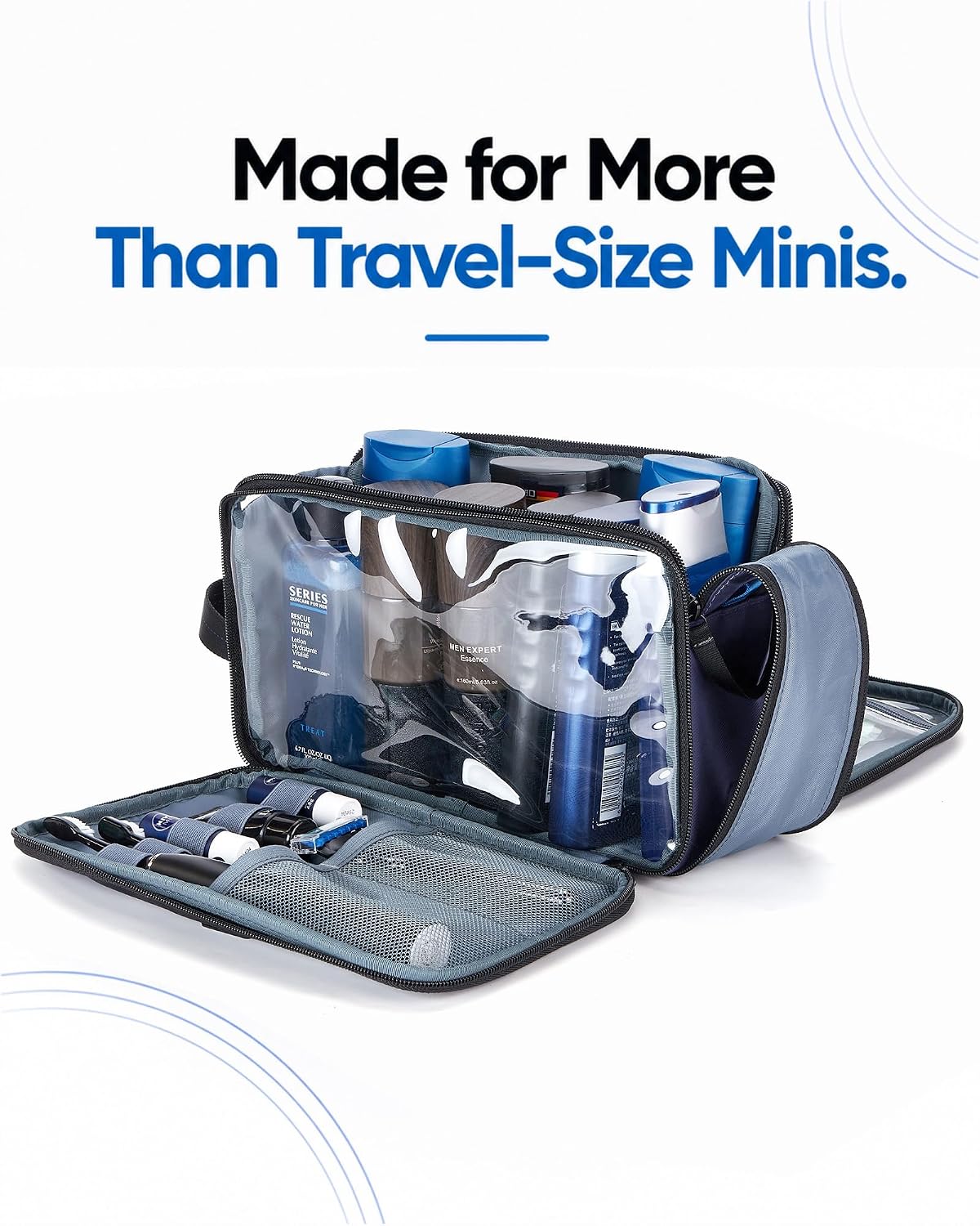 ZEEMO Travel Toiletry Bag for Men, Full Open Dopp Kit with Dual Compartment