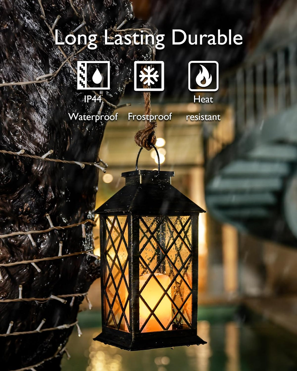 Homemory 2 Pack 13'' Copper Solar Lanterns, Flickering Flame Hanging Lights