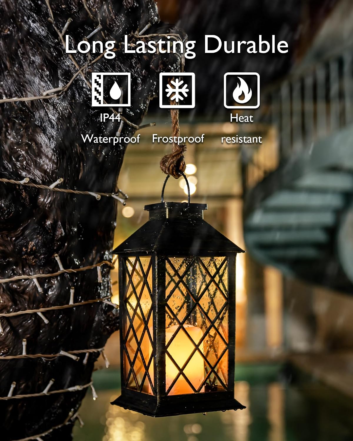 Homemory 2 Pack 13'' Copper Solar Lanterns, Flickering Flame Hanging Lights