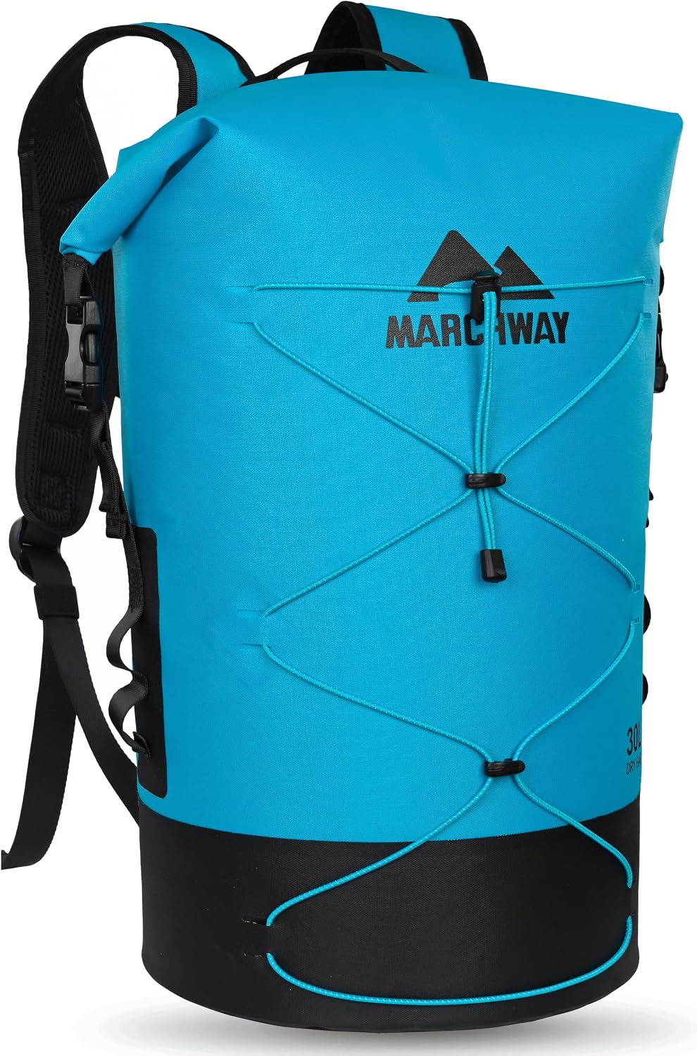 MARCHWAY Floating Roll Top Dry Bag, Flexible Lightweight TPU-coated Nylon Waterproof Backpack 20L/30L/40L with Padded Straps for Boating, Kayaking, Swimming, Hiking, Beach (Blue, 30L)