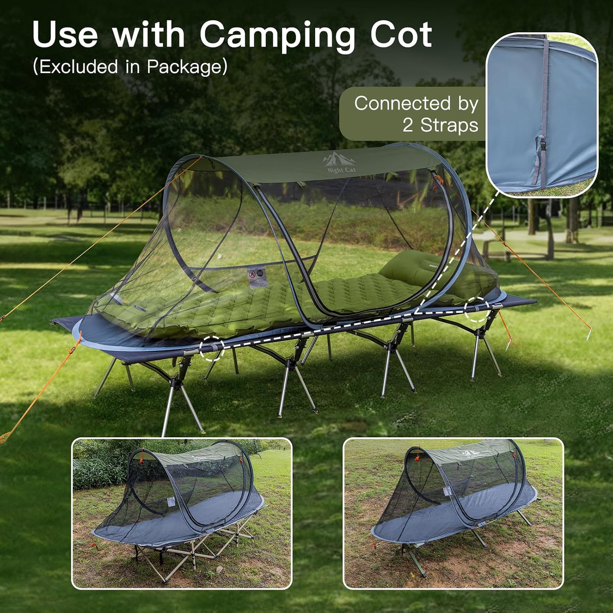 Night Cat Pop-up Mosquito Tent: 1 Person Camping Tent with Bug Screen Net Adults Fits for Camping Cot (Excluded)