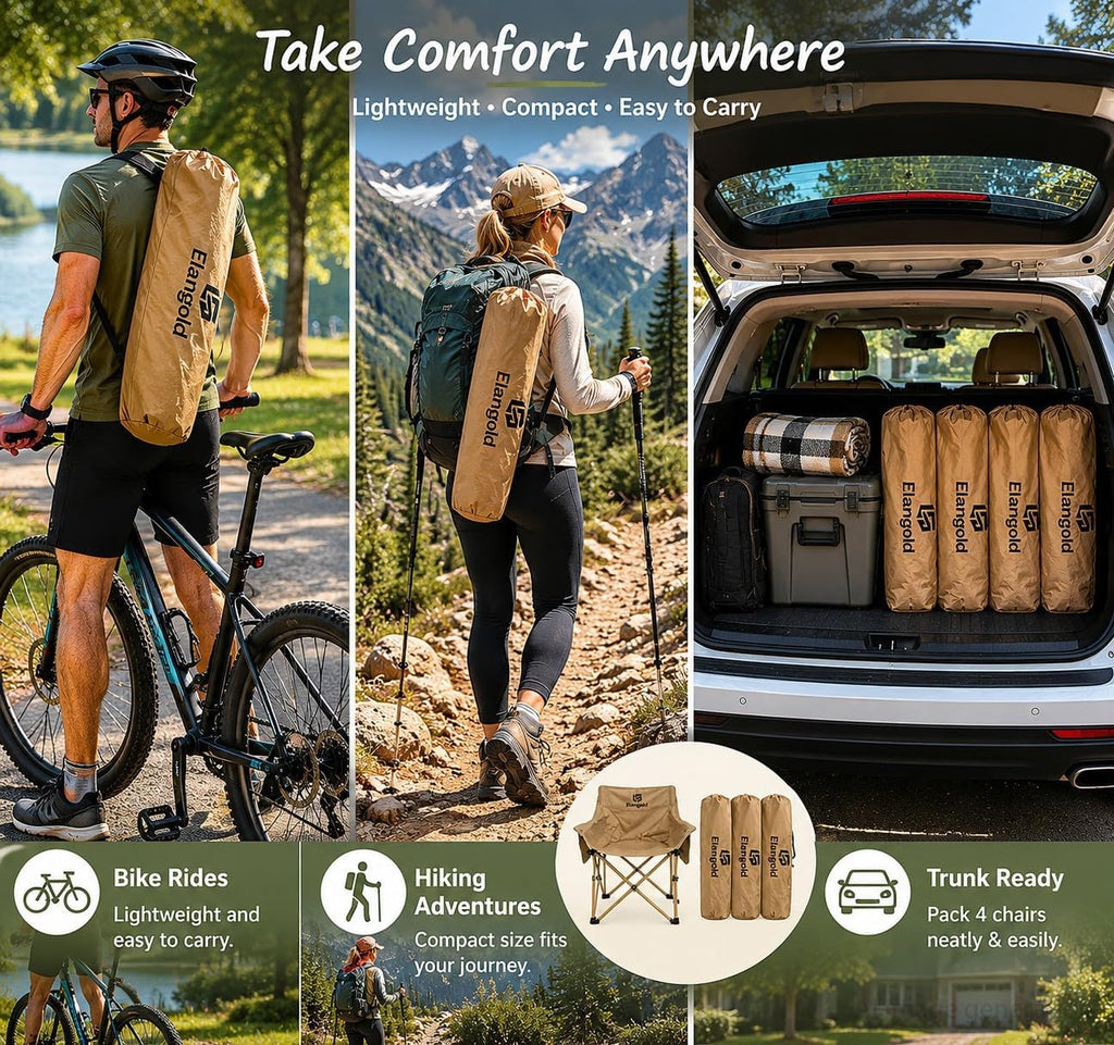 ELangod Folding Camping Chair Set, 2 Pack Portable Outdoor Chairs