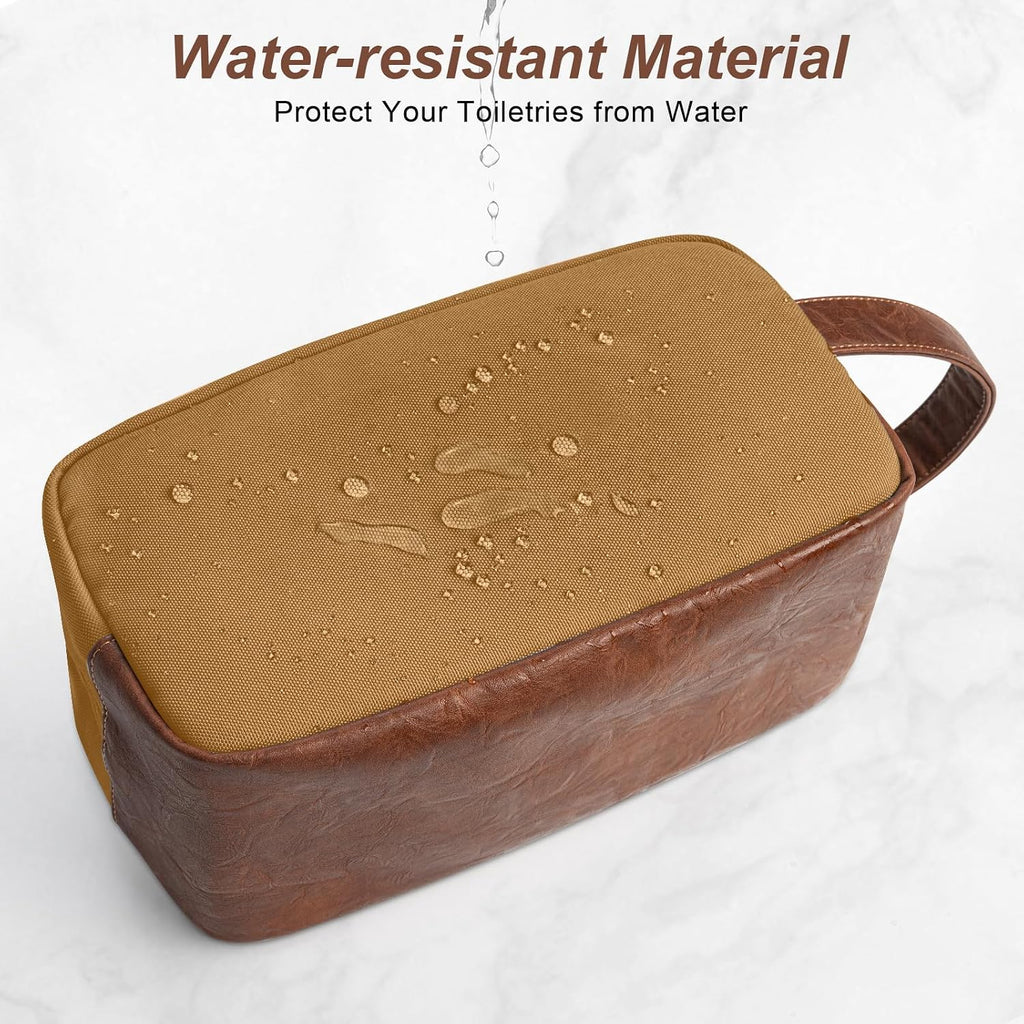 Travel Toiletry Bag for Men, Hanging Toiletry Organizer, Water Resistant Shaving Kit with Large Capacity for Travel Accessories (Brown, Medium)