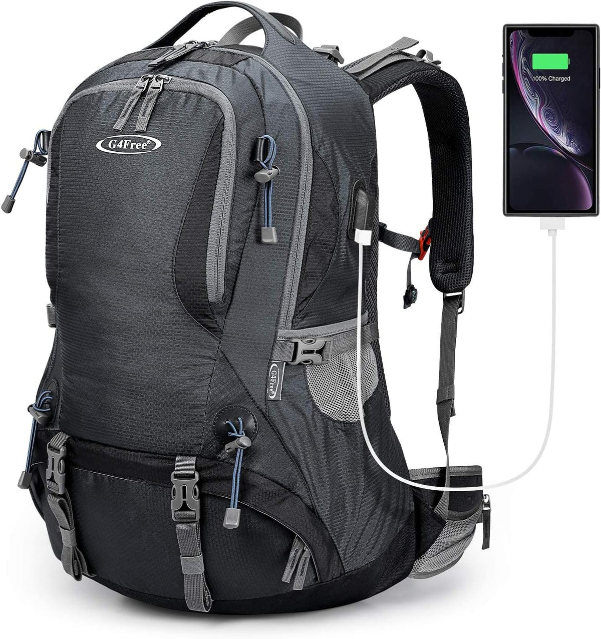 G4Free 50L Hiking Backpack Waterproof Daypack Outdoor Camping Climbing Backpack with Rain Cover for Men Women(Dark Grey)
