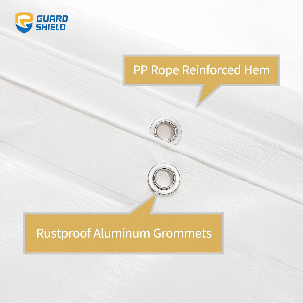 GUARD SHIELD Heavy Duty Tarp 20x30 Feet White Multi Purpose Thick Waterproof Poly Tarp Cover 10mil