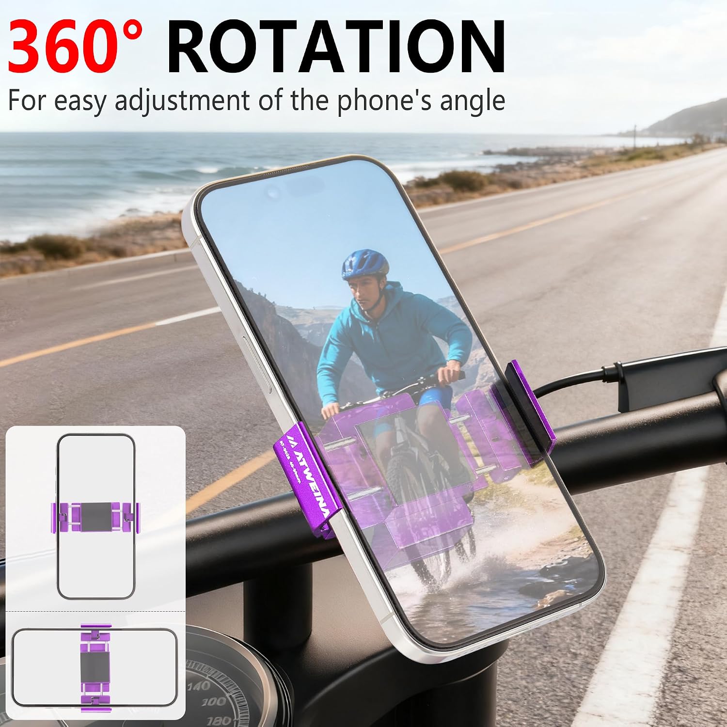 Bike Handlebar Mounts for 4.5-7.4 Phones (Purple)