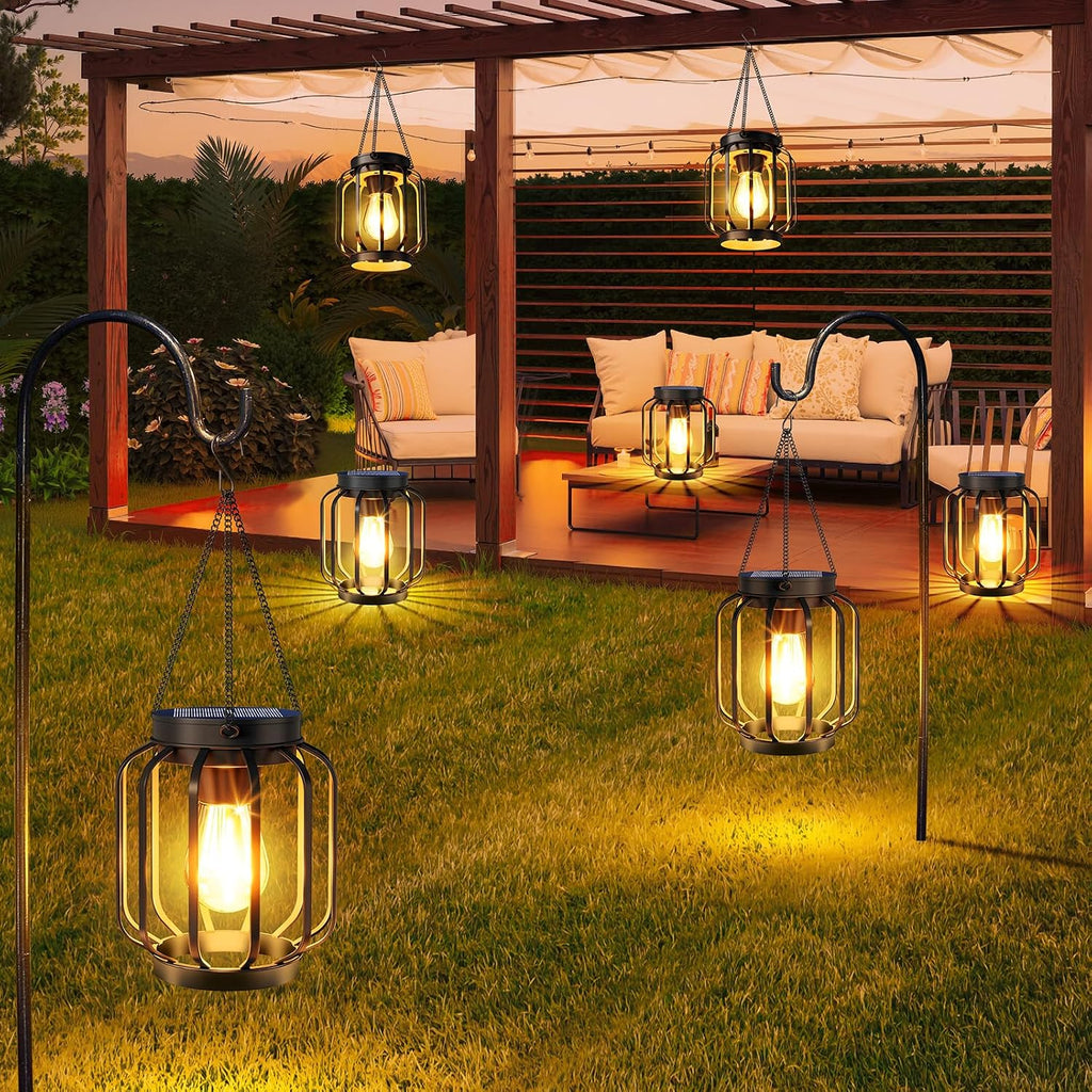 Solar Lanterns Outdoor Waterproof Metal Hanging Solar Lantern, 4 Pack