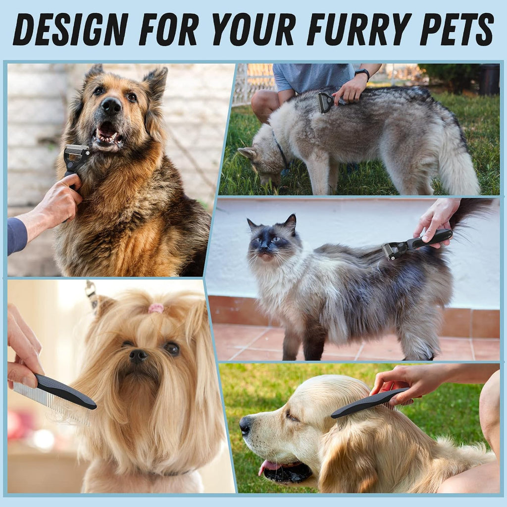 Docrok Pet Grooming Brush and Metal Comb Combo for Dogs & Cats, Gray