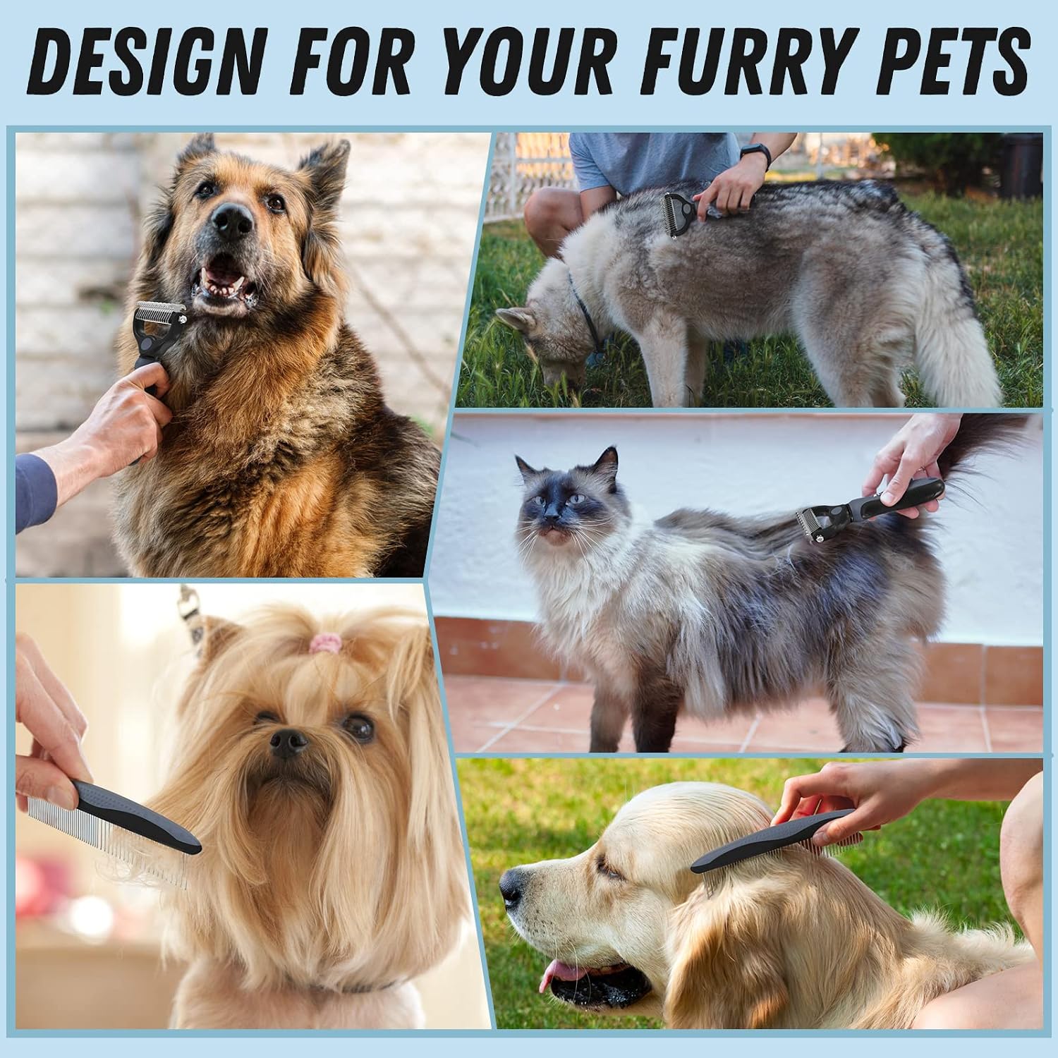 Docrok Pet Grooming Brush and Metal Comb Combo for Dogs & Cats, Gray