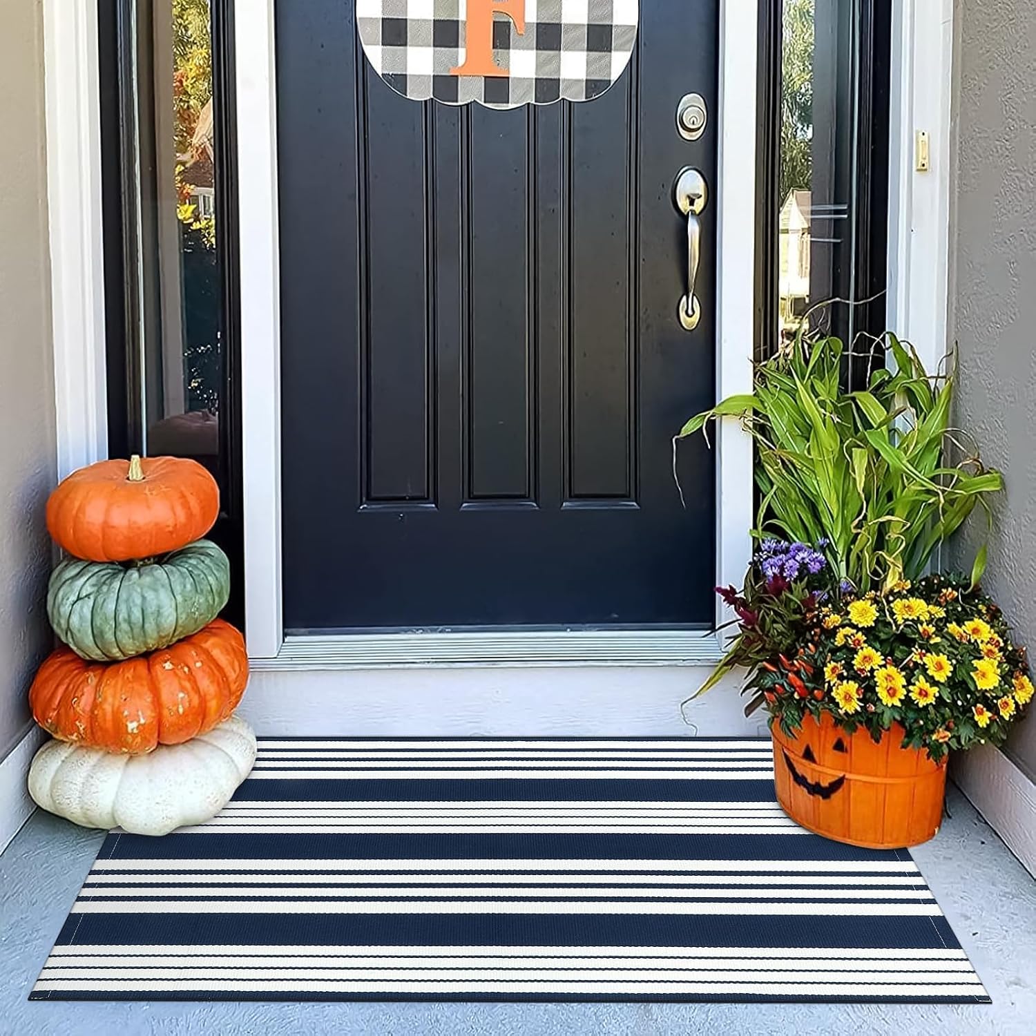 OJIA Outdoor Mats for Front Door 24"x51" Fall Porch Rug Striped Outdoor Rug