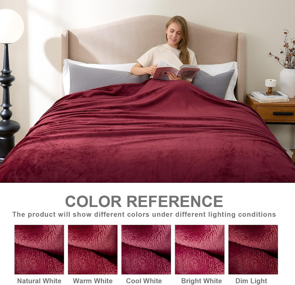 Hansleep Twin Burgundy Red Fleece Blanket, Soft Flannel Bed Blanket