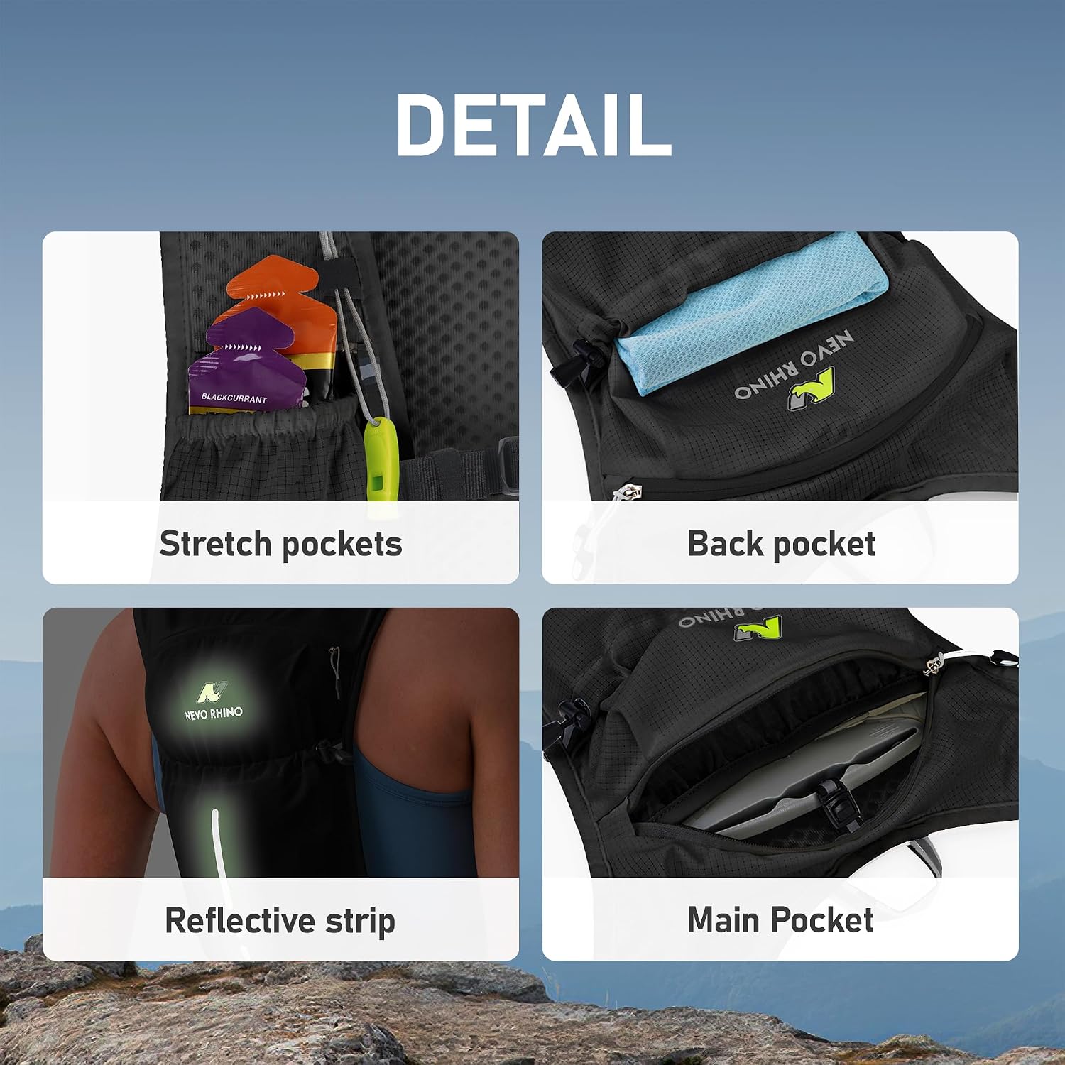 N NEVO RHINO Running Vest with 1.5L Water Bladder, Hydration Vest Pack