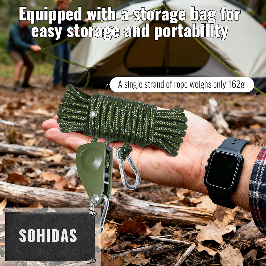 Camping Rope Reflective Tent Rope Guyline with Ratchet Pulley, Tarp Tie Down Ropes for Tent Tarp, Canopy Shelter, Camping, 16.5FT Adjustable Guy Line for Canopy Tent 4Pack Guy Lines Tents Cord