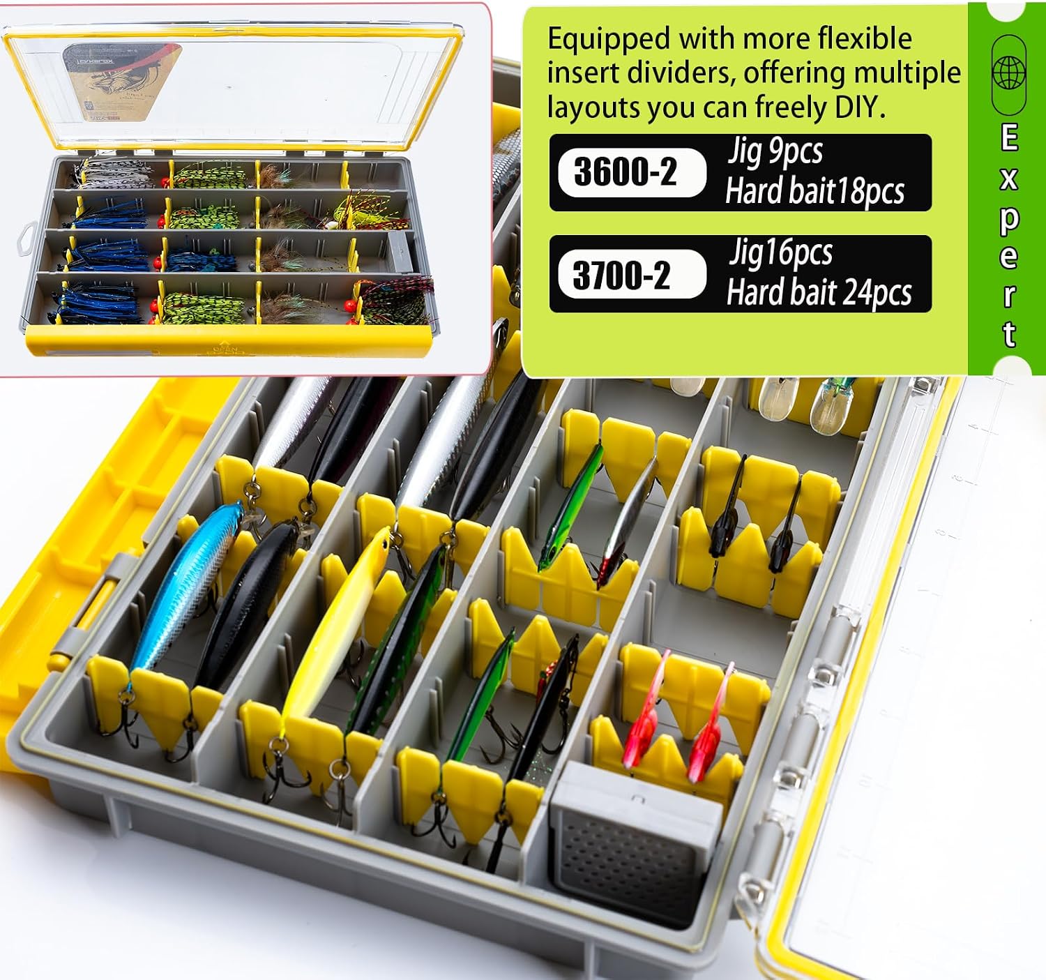 Deluxe Fishing Tackle Box, Waterproof 3600 & 3700 Terminal Tackle Trays, Organizer Includes 2 Type Dividers, Multi-purpose and All-in-one Tackle Storage (3700-2 universal 2 pack)