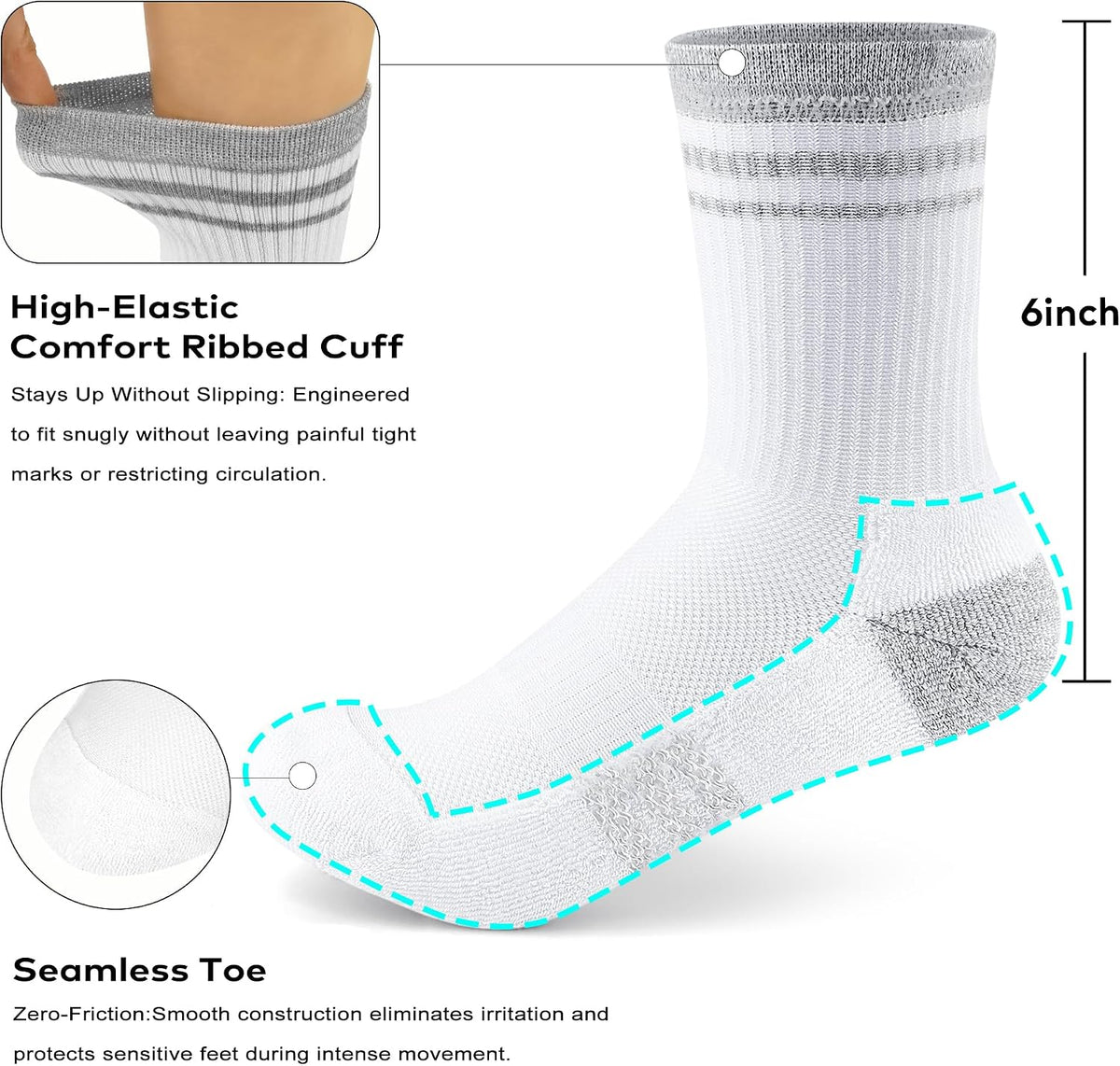 Gonii Women Athletic Cushioned Crew Socks 5 Pairs