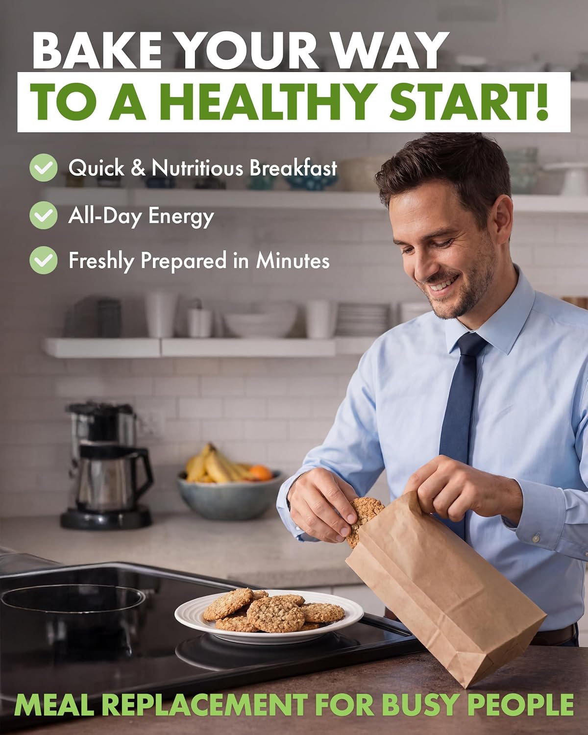 Cookie Mix, Gluten Free, Plant-Based Meal Replacement Plan with Hemp Protein, Rich in Fiber, Low in Sugar, No Preservatives or Artificial Sweeteners, 18 oz, 6 Pack 1-Month Supply