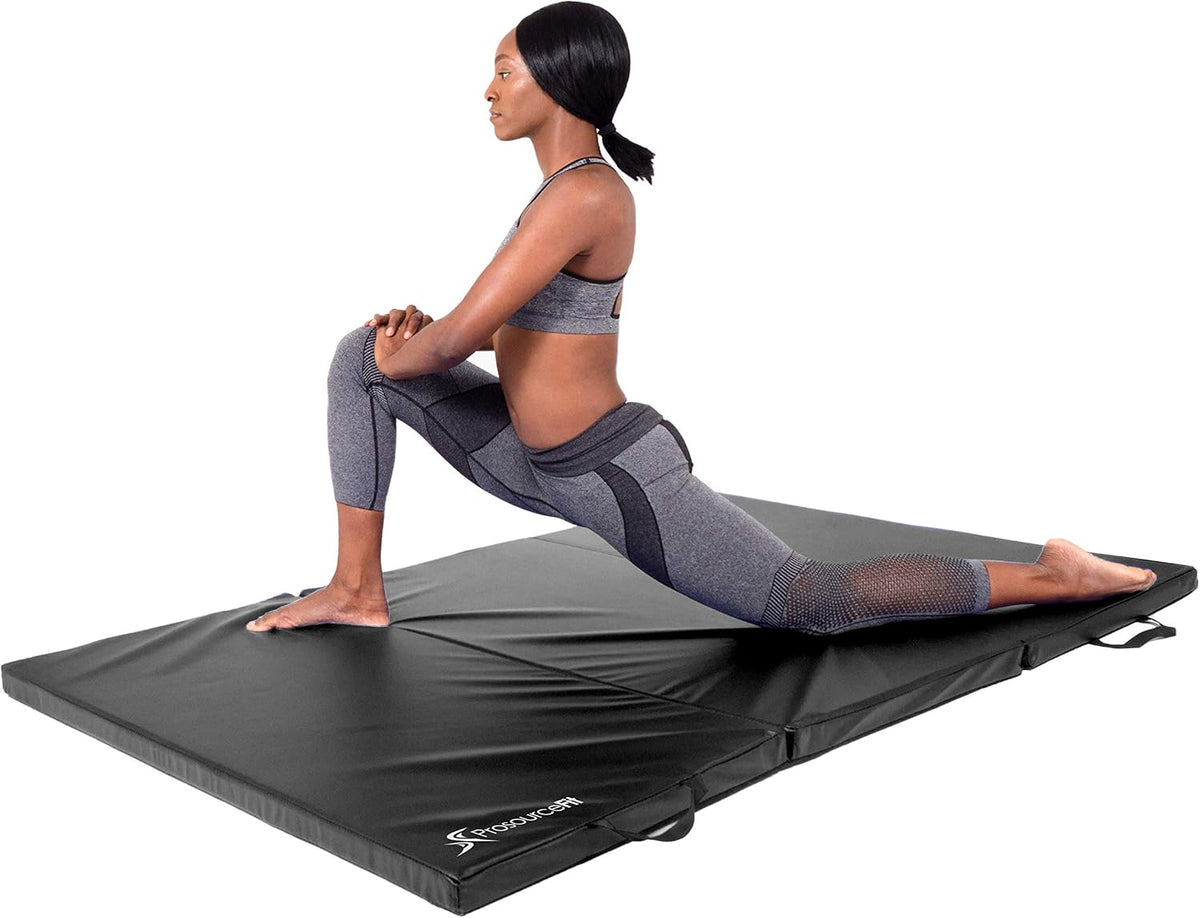 ProsourceFit Tri-Fold Folding Thick Exercise Mat with Carrying Handles for Tumbling, Martial Arts, Gymnastics, Stretching, Core Workouts