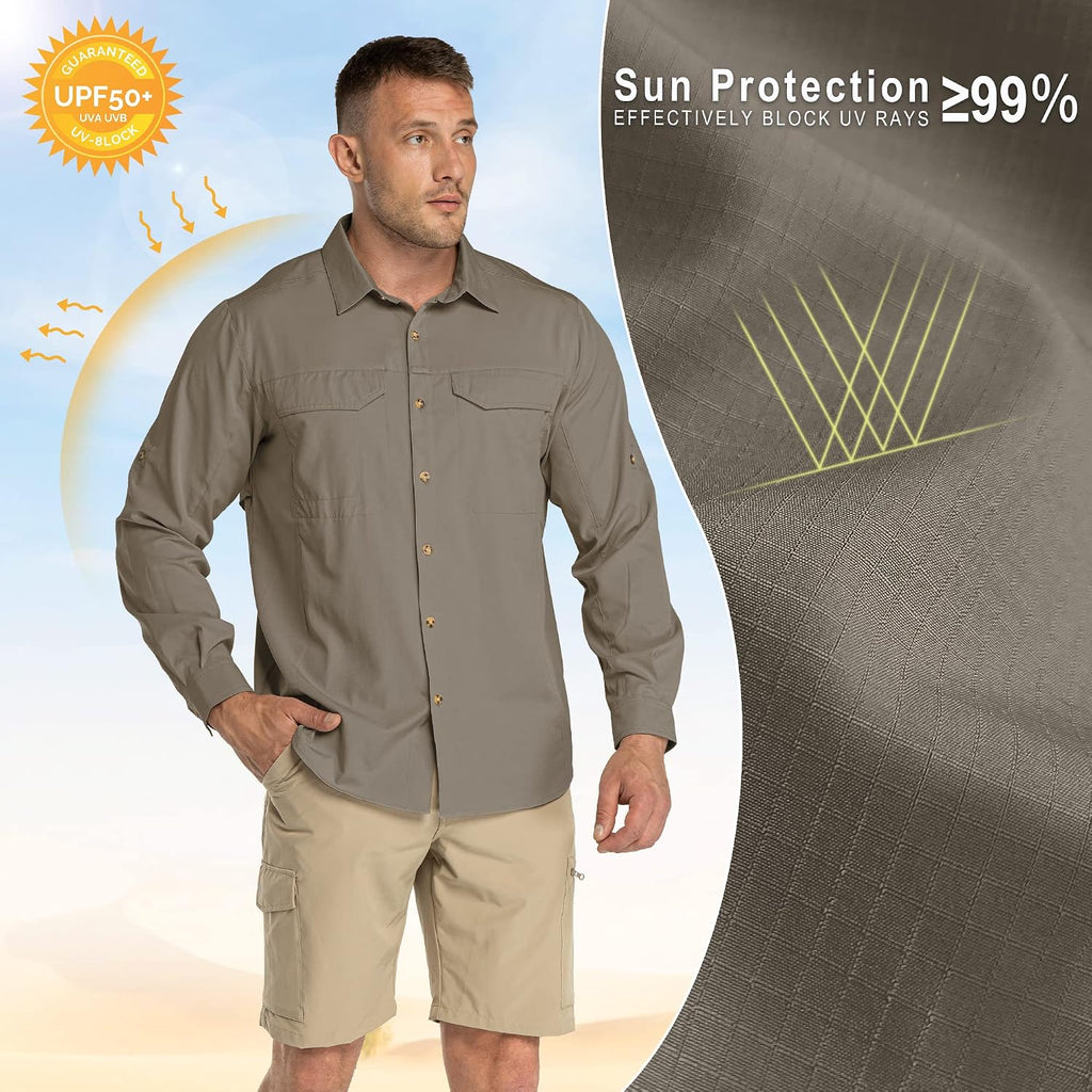 33,000ft Men's Long Sleeve Hiking Shirts Lightweight Quick Dry Sun Protection UV UPF 50 Fishing Shirt Outdoor Safari Travel