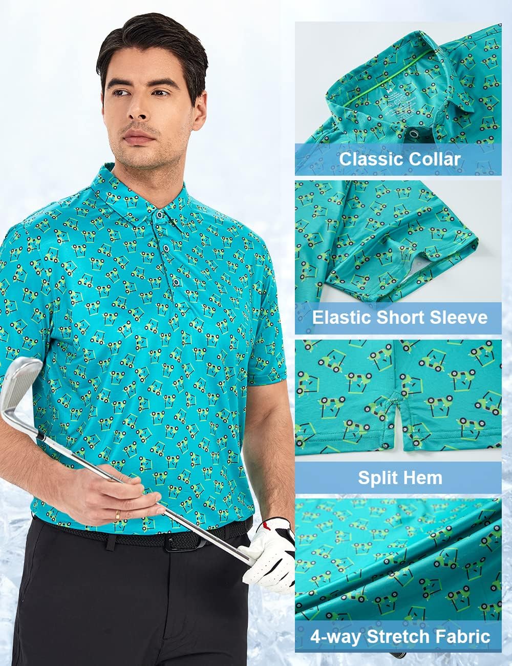 Hodaweisolp Golf Shirts for Men Dry Fit Print Short Sleeve Polo Shirt